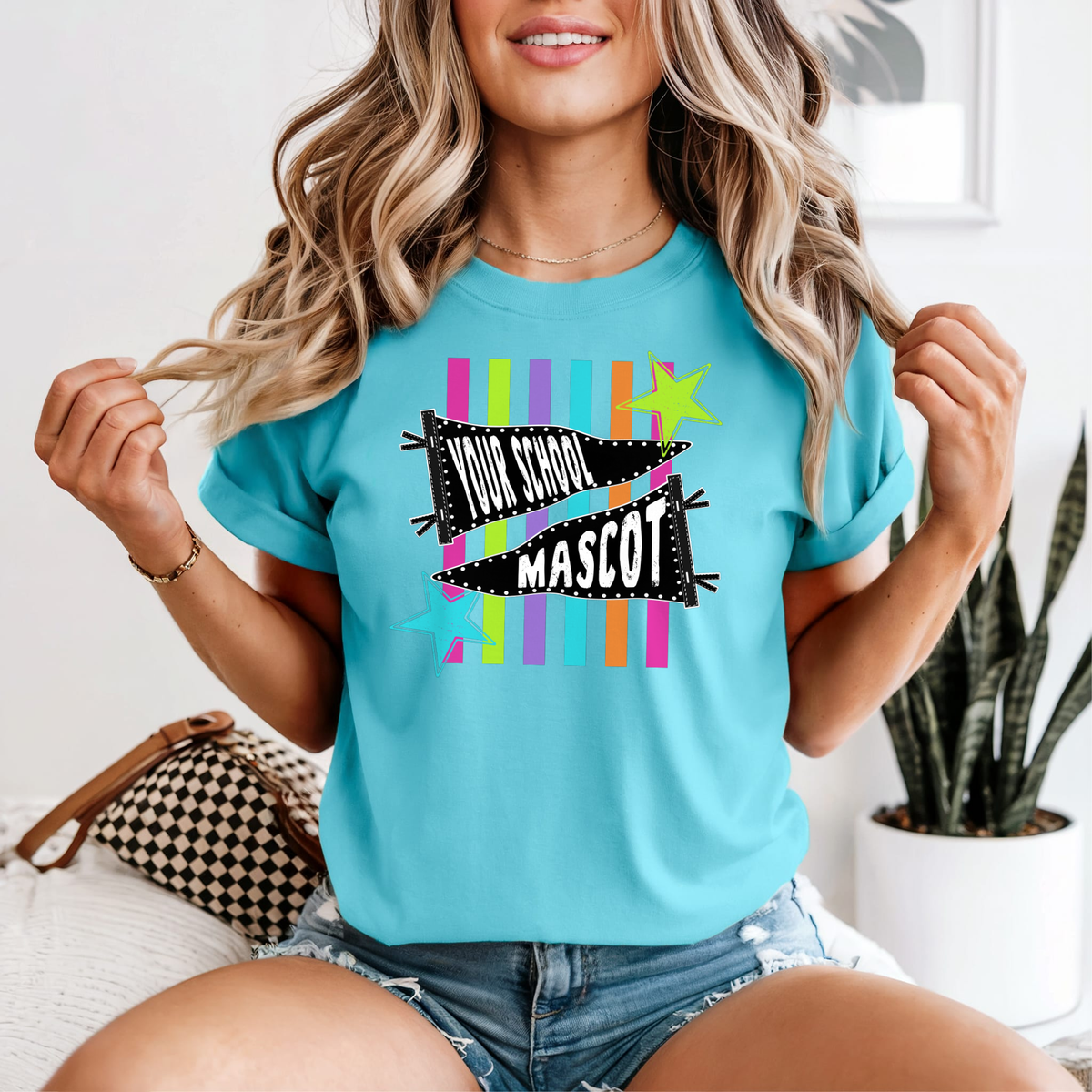 MULTI COLOR STRIPED SCHOOL/MASCOT COMFORT COLORS TEE