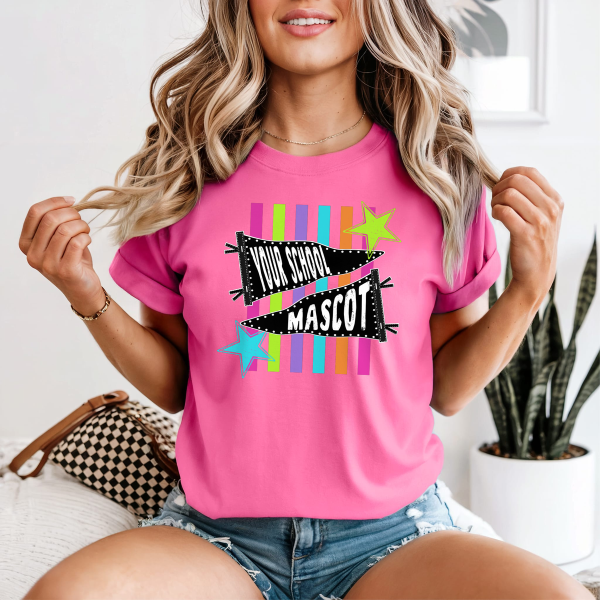 MULTI COLOR STRIPED SCHOOL/MASCOT COMFORT COLORS TEE