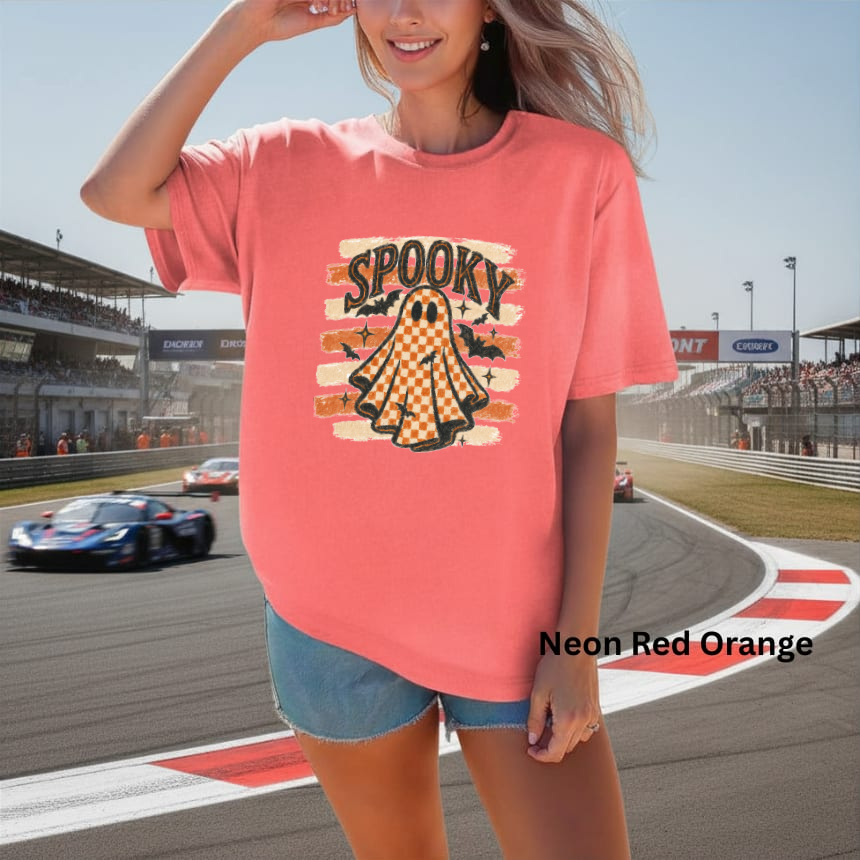 Spooky Checkered Ghost — Comfort Colors unisex tee