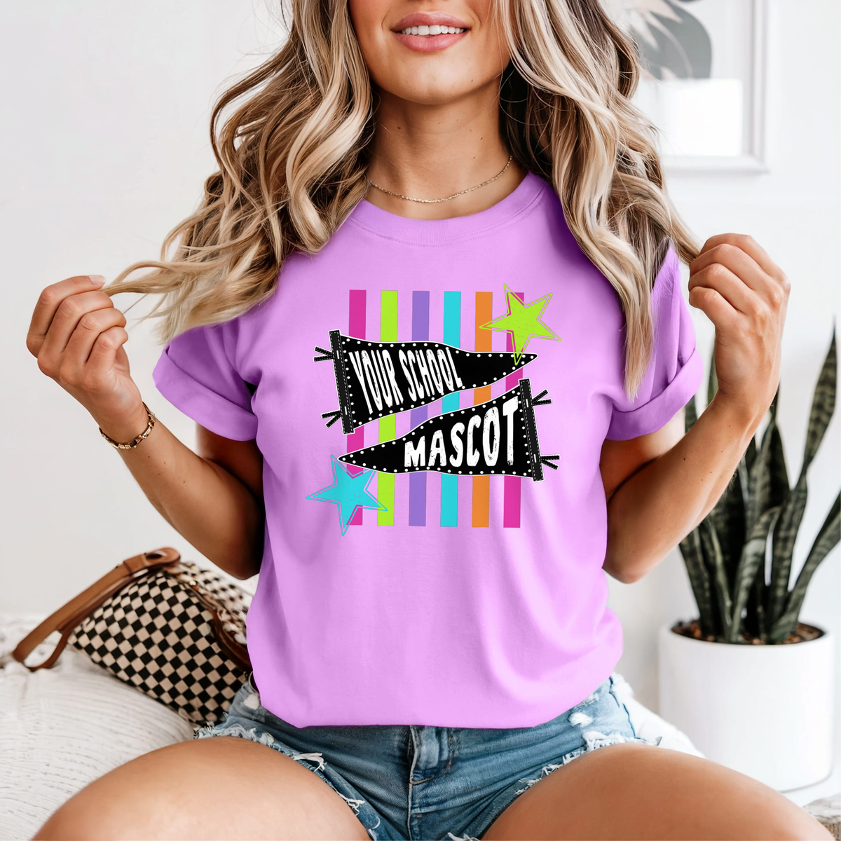 MULTI COLOR STRIPED SCHOOL/MASCOT COMFORT COLORS TEE
