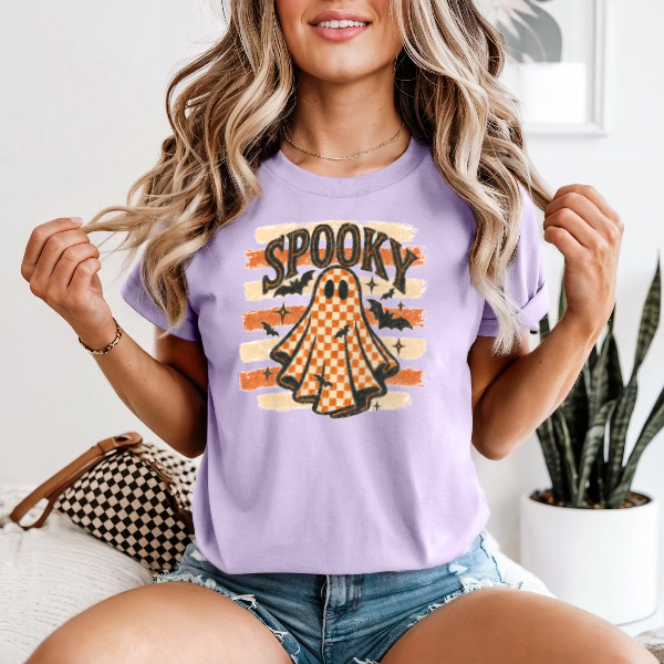 Spooky Checkered Ghost — Comfort Colors unisex tee