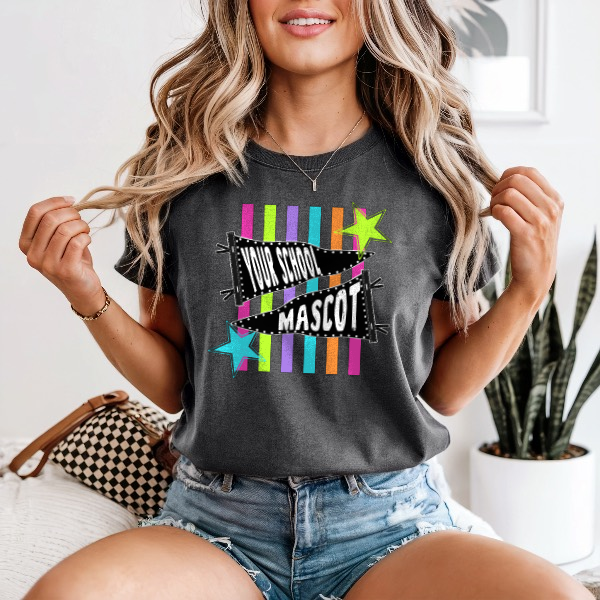 MULTI COLOR STRIPED SCHOOL/MASCOT COMFORT COLORS TEE