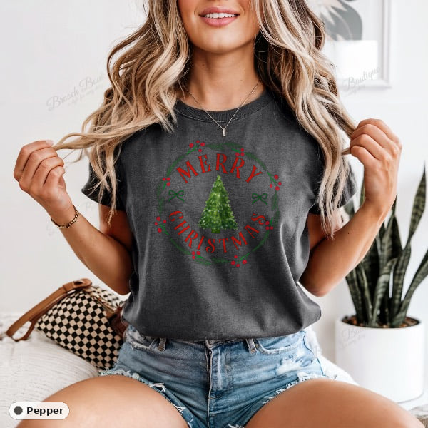 Merry Christmas Wreath — Comfort Colors 1717