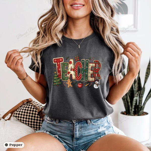 Patchwork Christmas Teacher — Comfort Colors 1717
