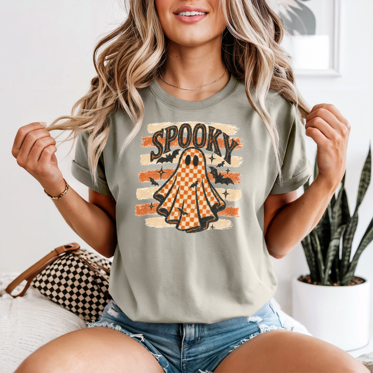 Spooky Checkered Ghost — Comfort Colors unisex tee