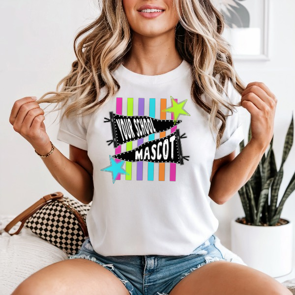 MULTI COLOR STRIPED SCHOOL/MASCOT COMFORT COLORS TEE