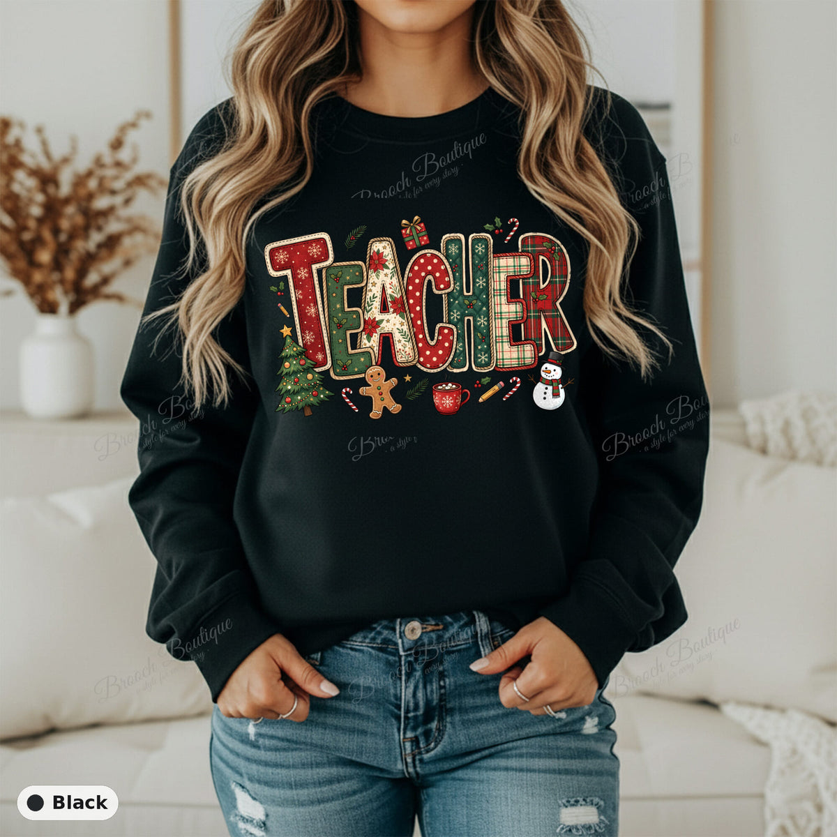 Patchwork Christmas Teacher — Gildan 18000
