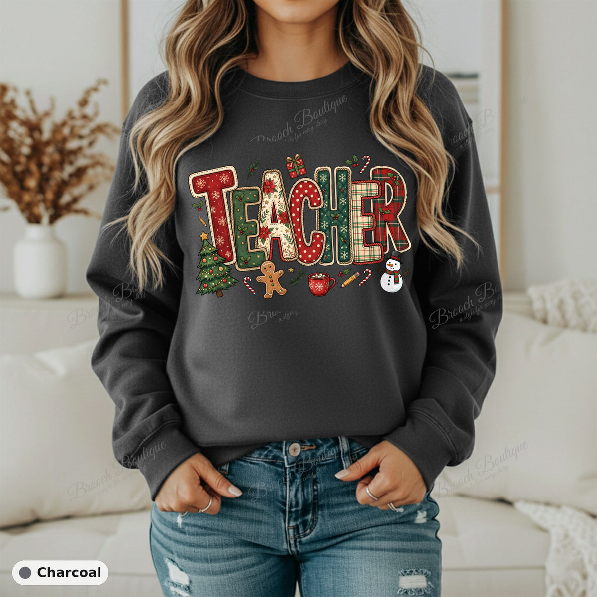 Patchwork Christmas Teacher — Gildan 18000