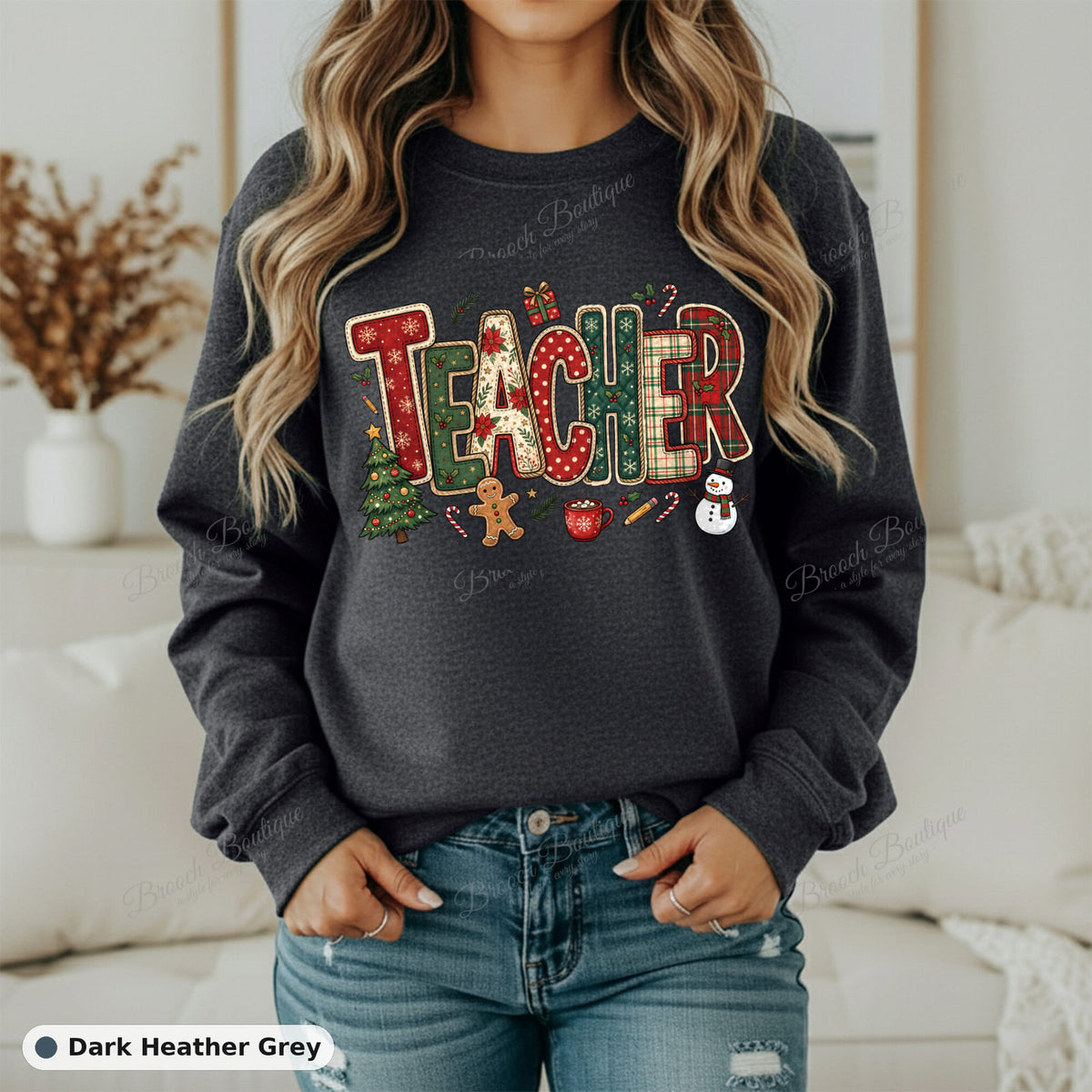Patchwork Christmas Teacher — Gildan 18000