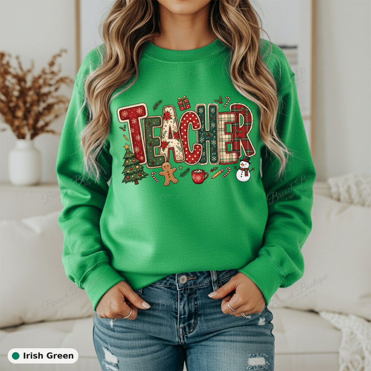 Patchwork Christmas Teacher — Gildan 18000