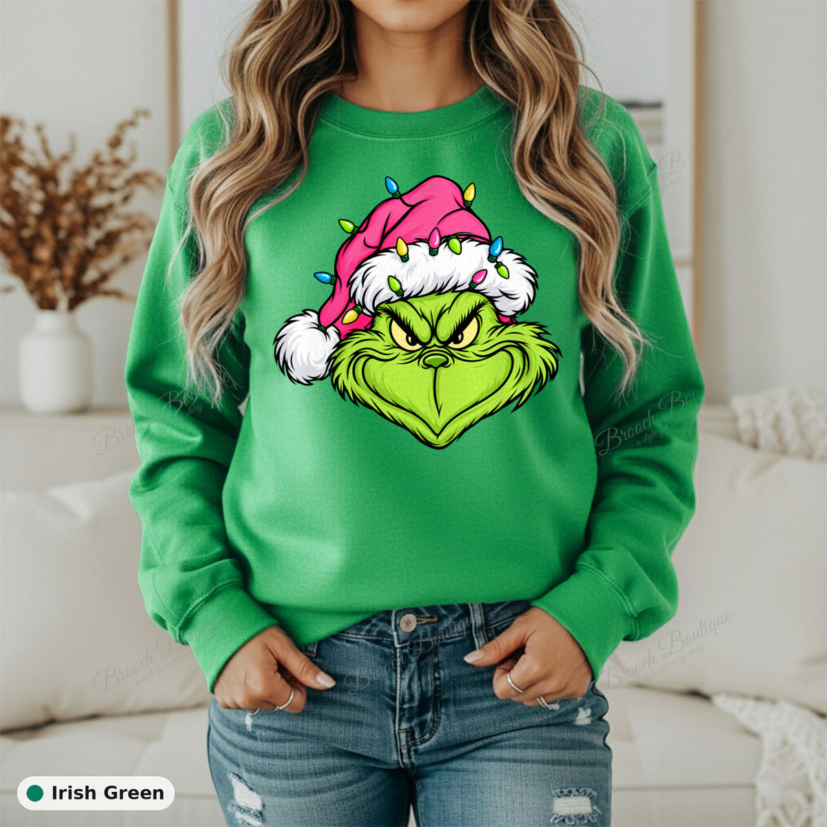 Grinch Face With Lights — Gildan 18000
