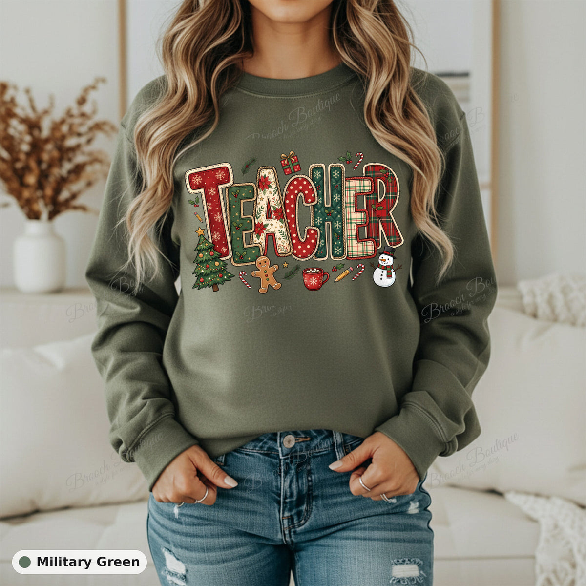 Patchwork Christmas Teacher — Gildan 18000