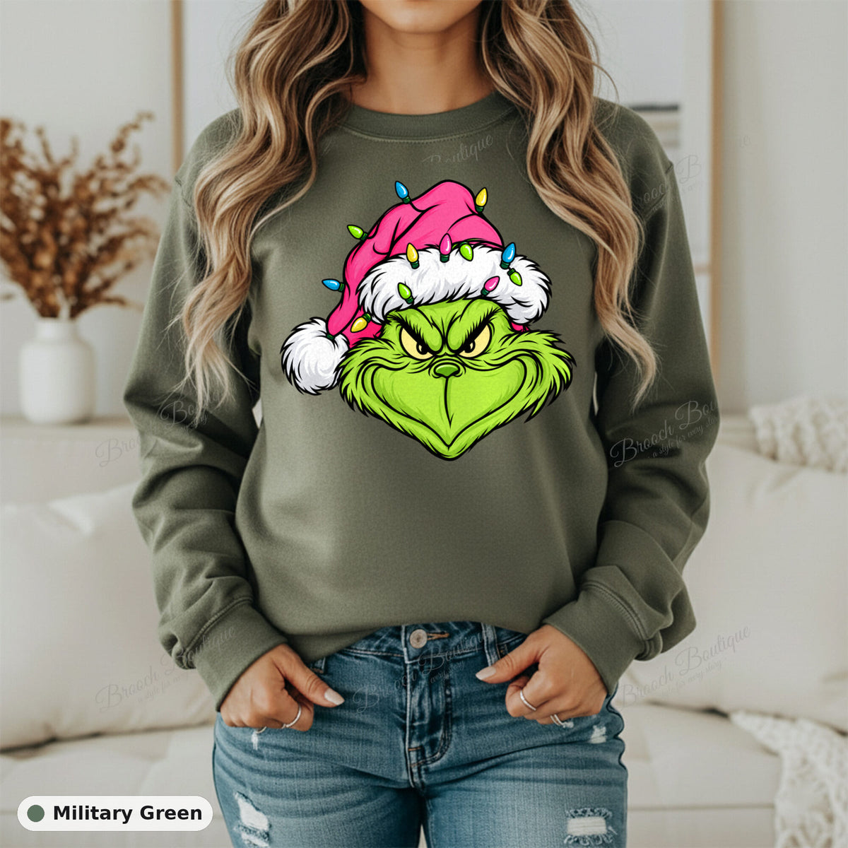 Grinch Face With Lights — Gildan 18000
