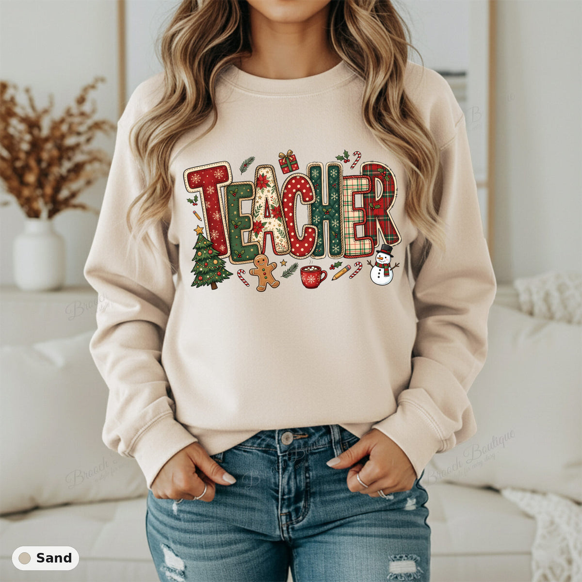 Patchwork Christmas Teacher — Gildan 18000