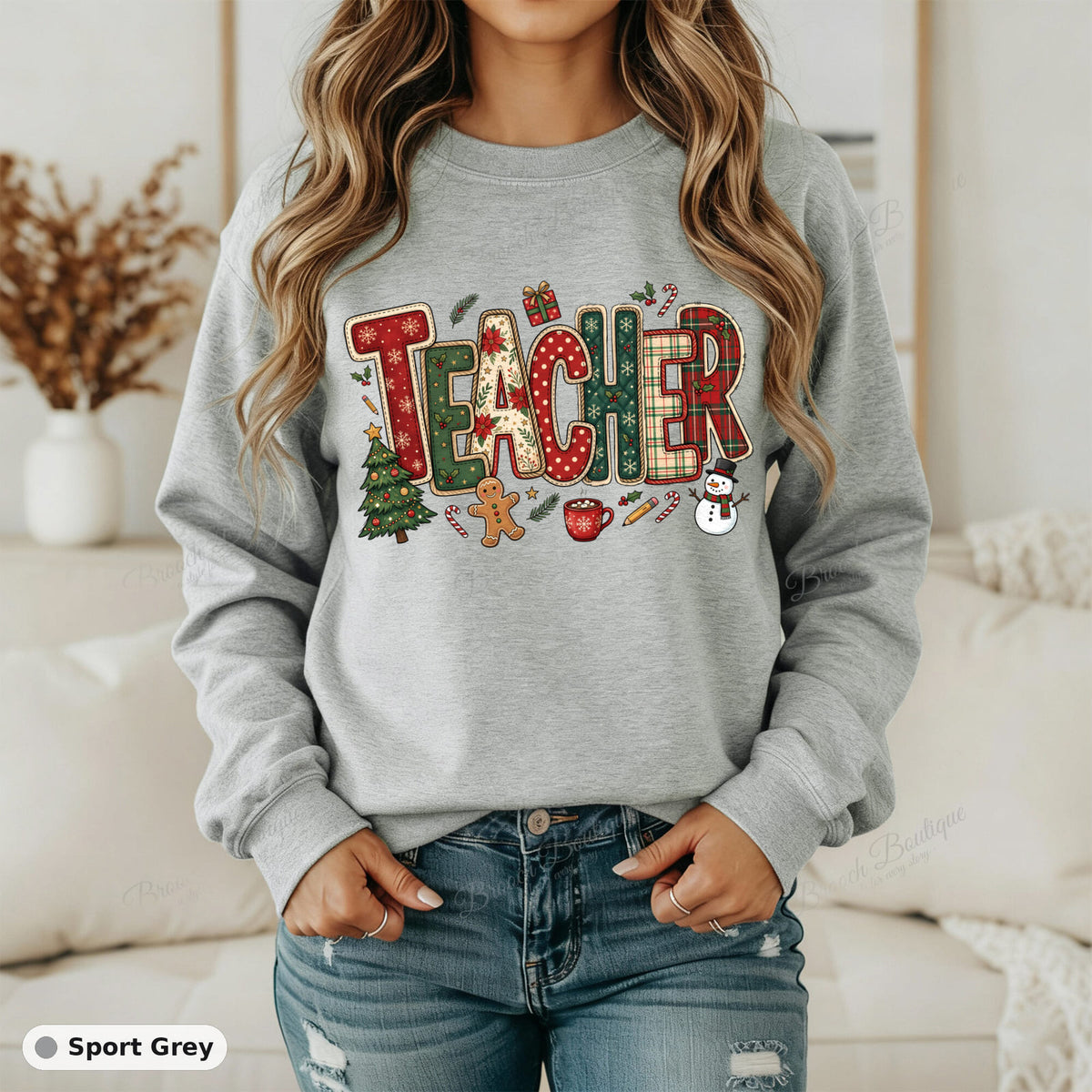 Patchwork Christmas Teacher — Gildan 18000
