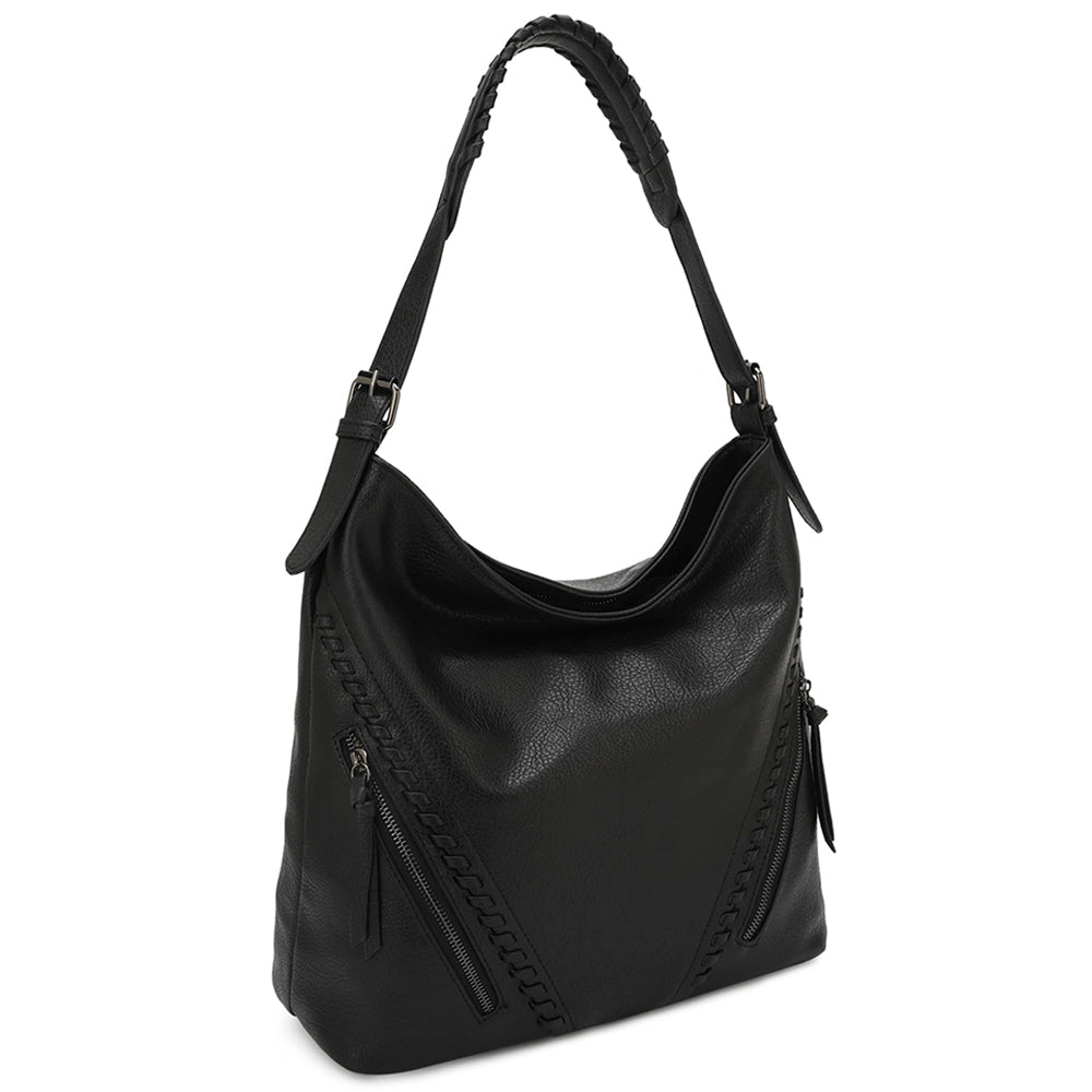 BLACK MODERN ZIPPER SHOULDER BAG