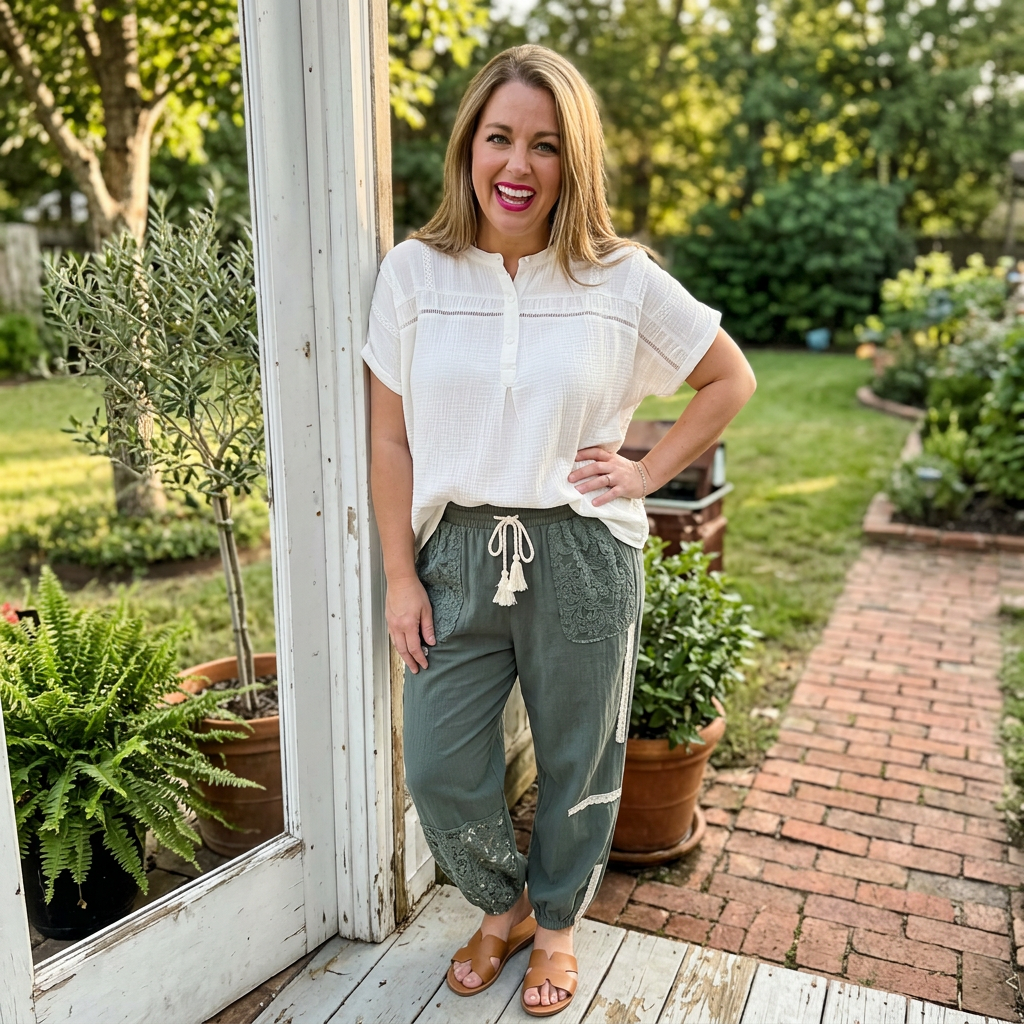 SAGE LACE TRIM JOGGER PANTS