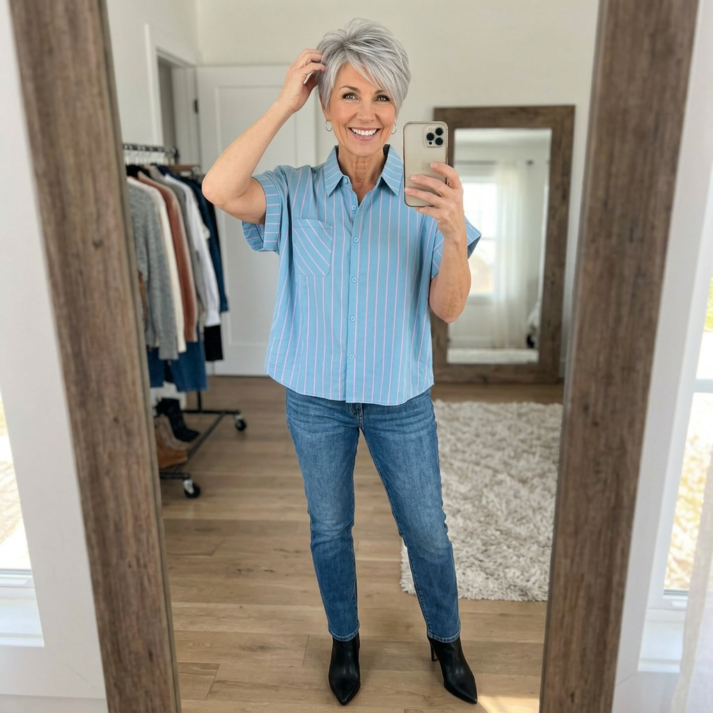 MINT/HOT PINK STRIPED BUTTON DOWN OVERSIZED TOP