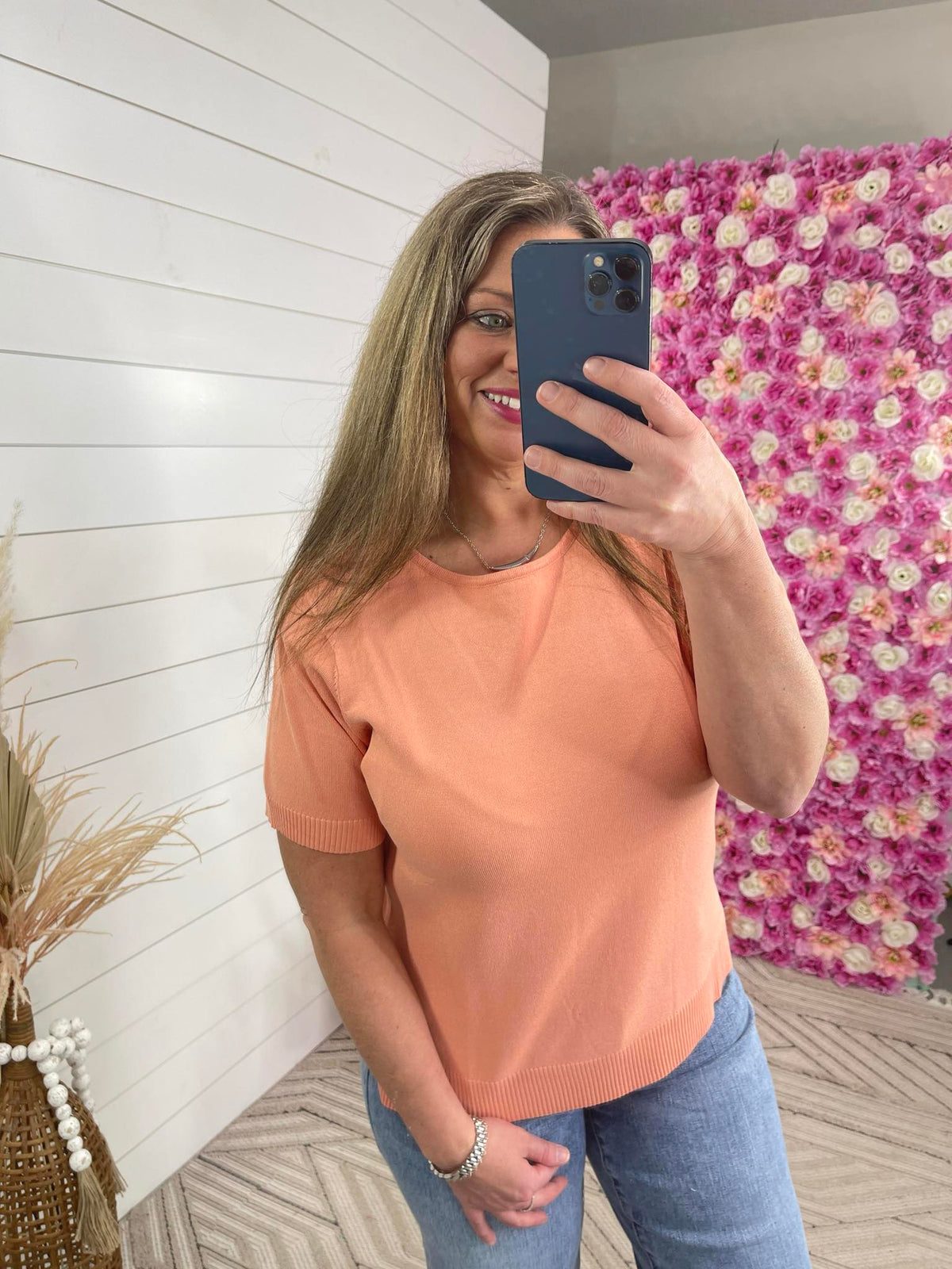 APRICOT KNIT SHORT SLEEVE TOP