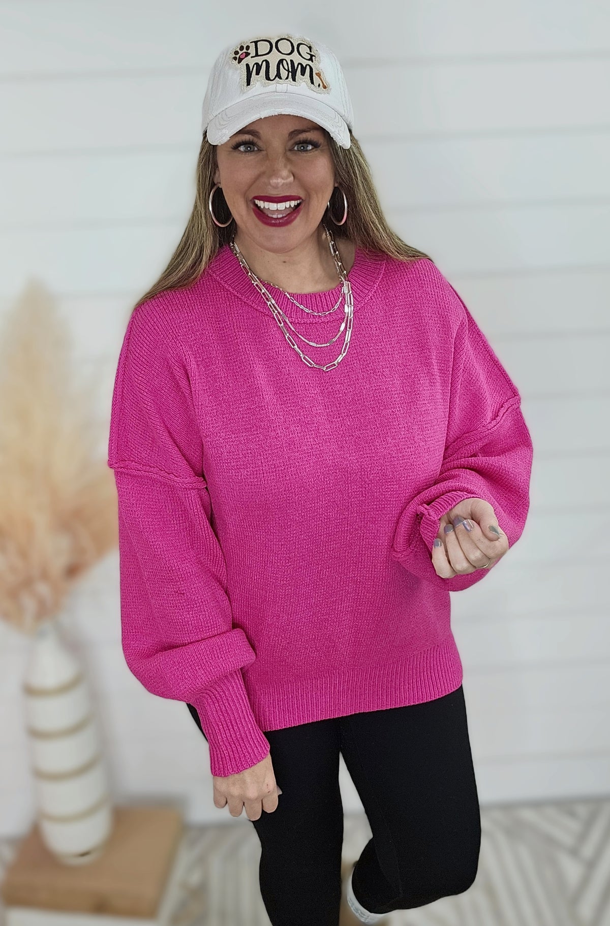 PINK OVERSIZED CREW NECK SWEATER