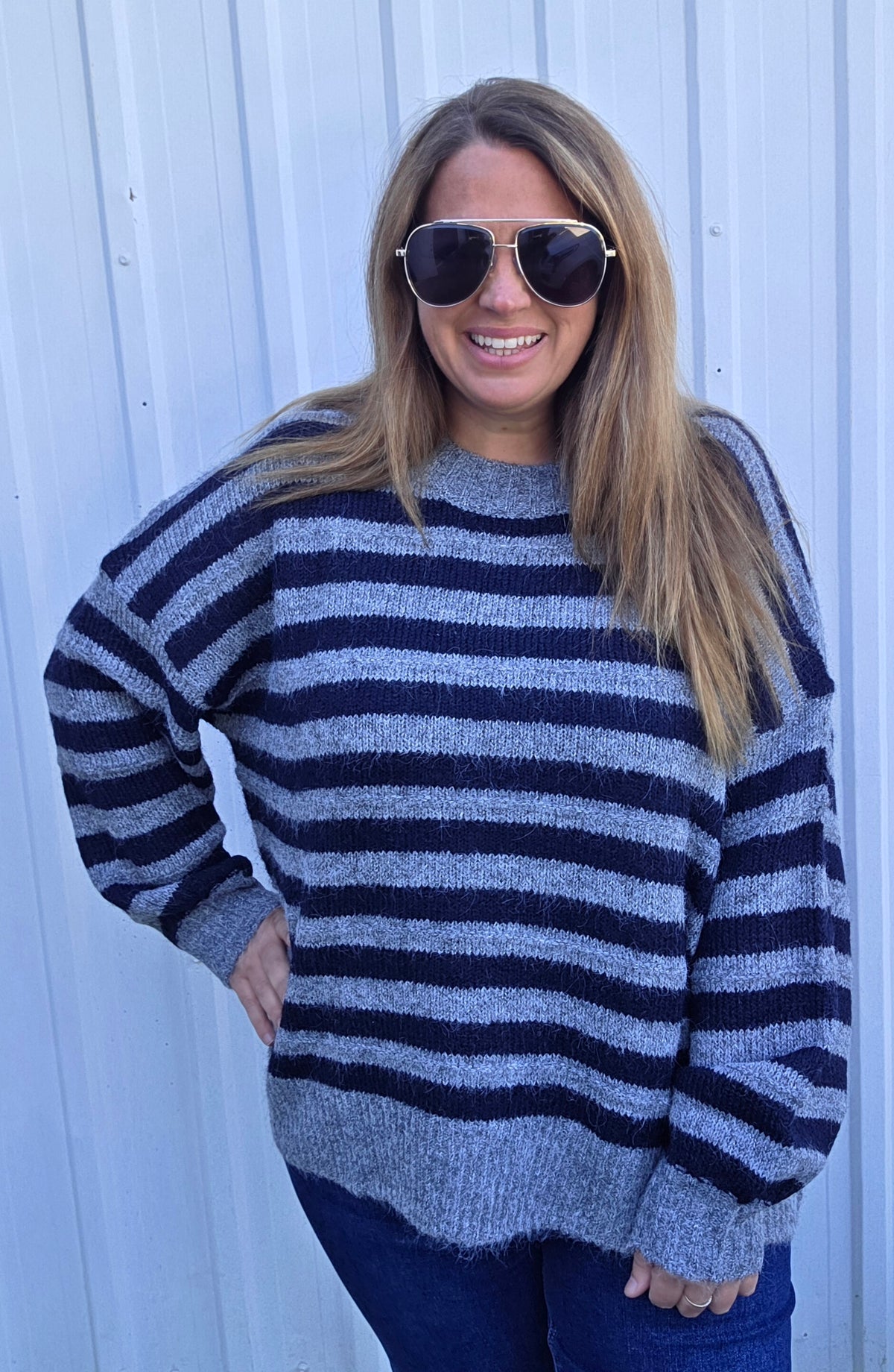 Charcoal/Navy Striped Oversized Sweater