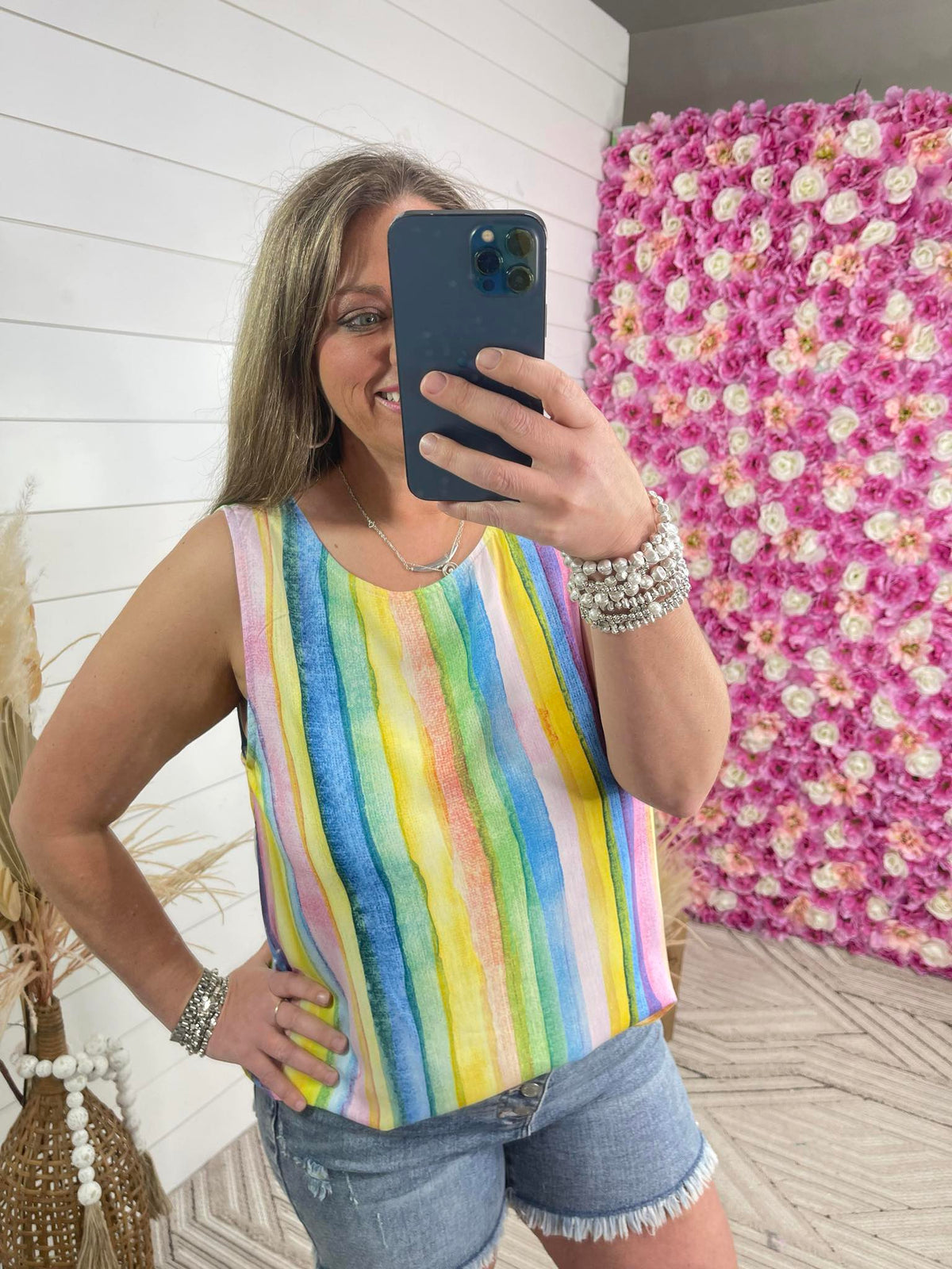 MULTI COLOR VERTICAL STRIPE WOVEN TANK