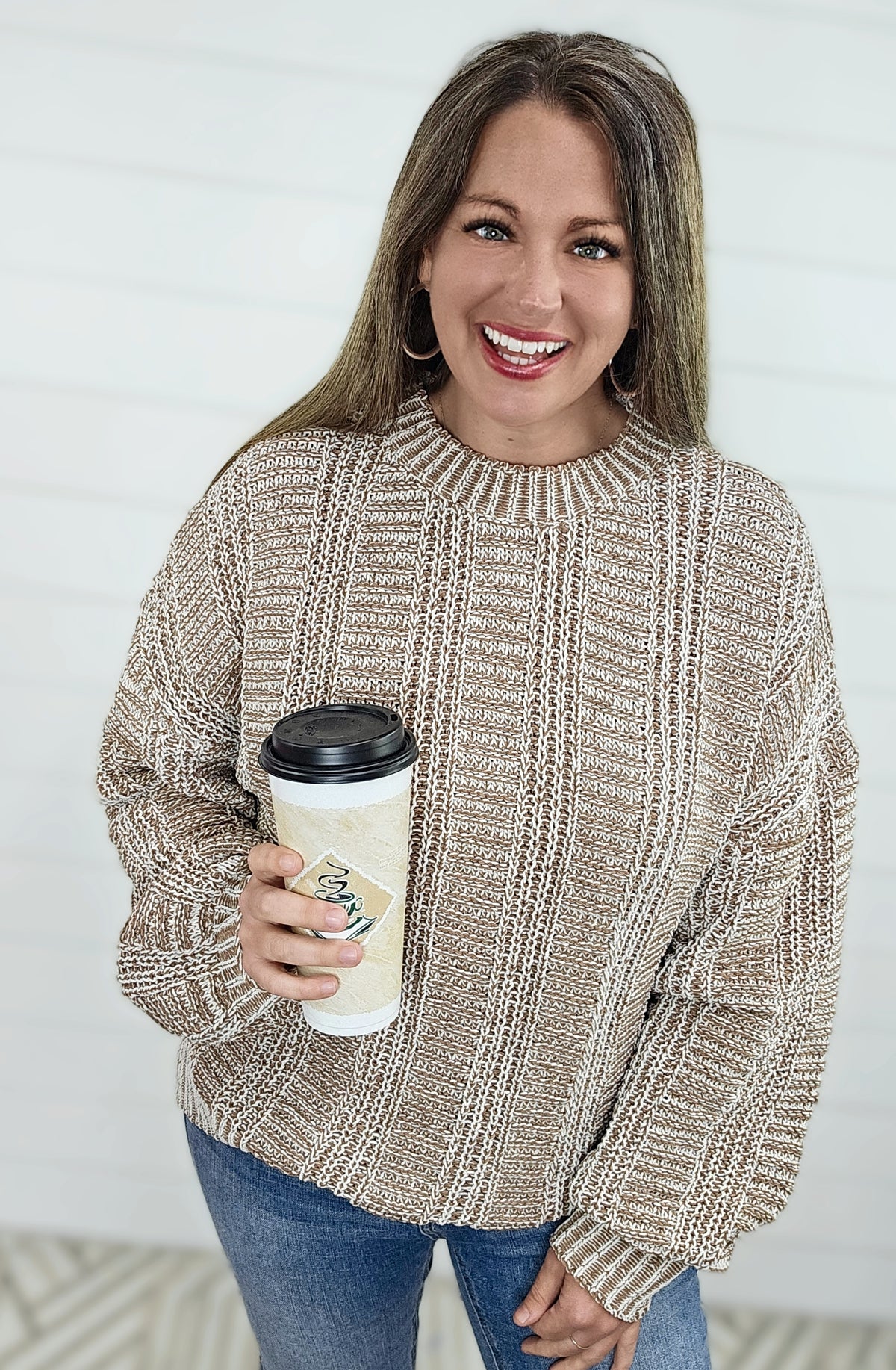 MOCHA TWO TONE PULL OVER SWEATER