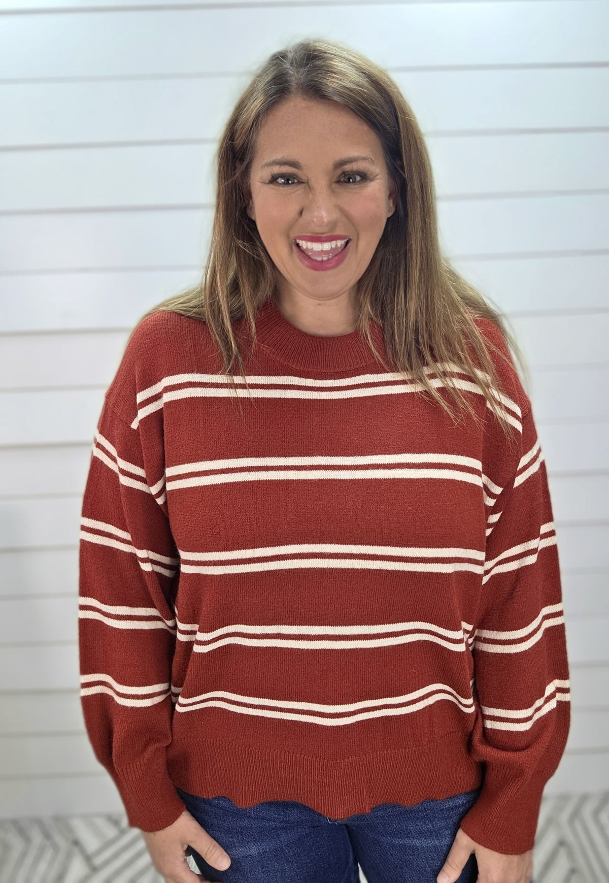 RED STRIPED SOFT LIGHTWEIGHT SWEATER