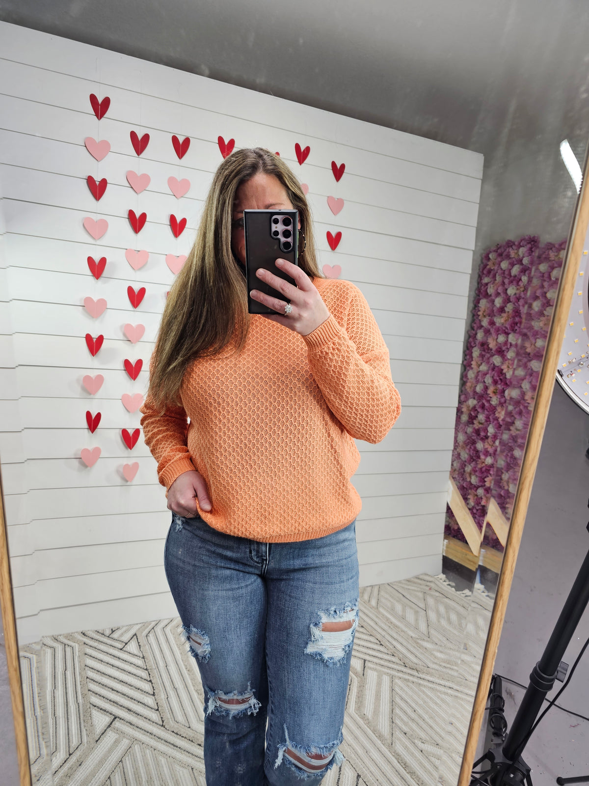 ORANGE TEXTURED CREW NECK SWEATER