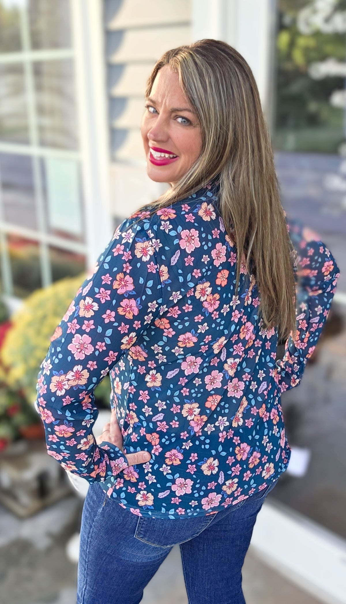 SHIRLEY AND STONE DARK GREEN FLORAL MESH TOP