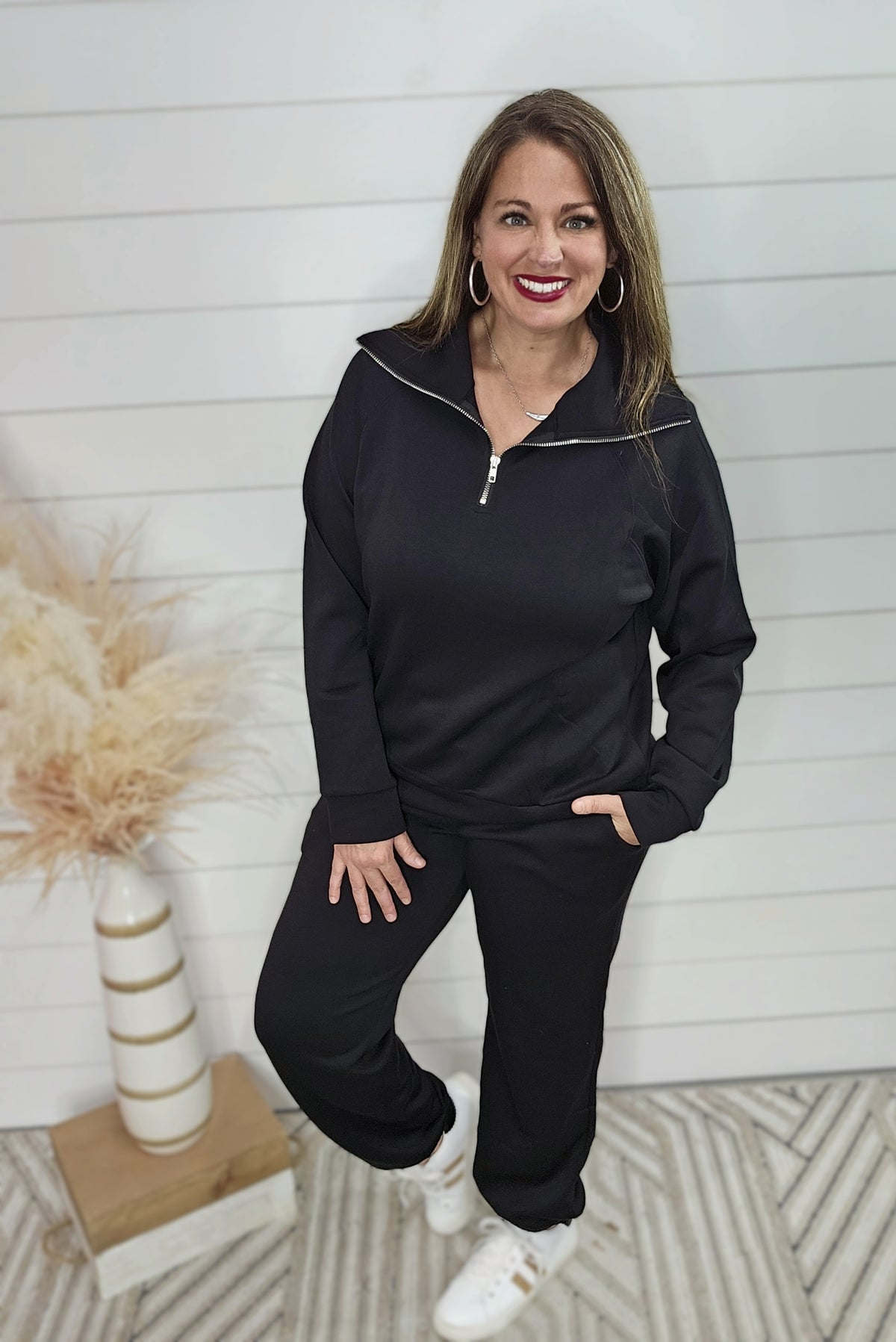 BLACK WRINKLE FREE QUARTER ZIP SET