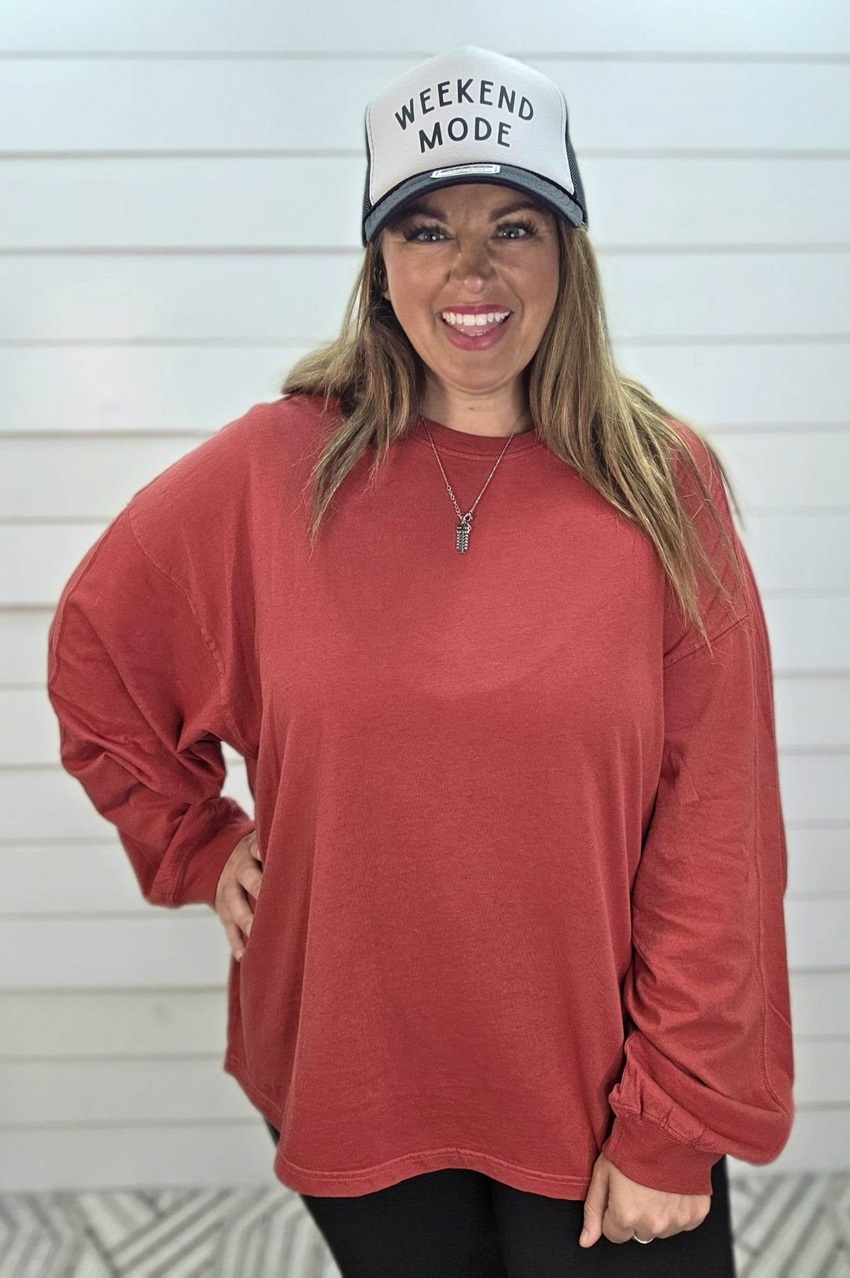 DARK RED OVERSIZED LONG SLEEVE COTTON TOP