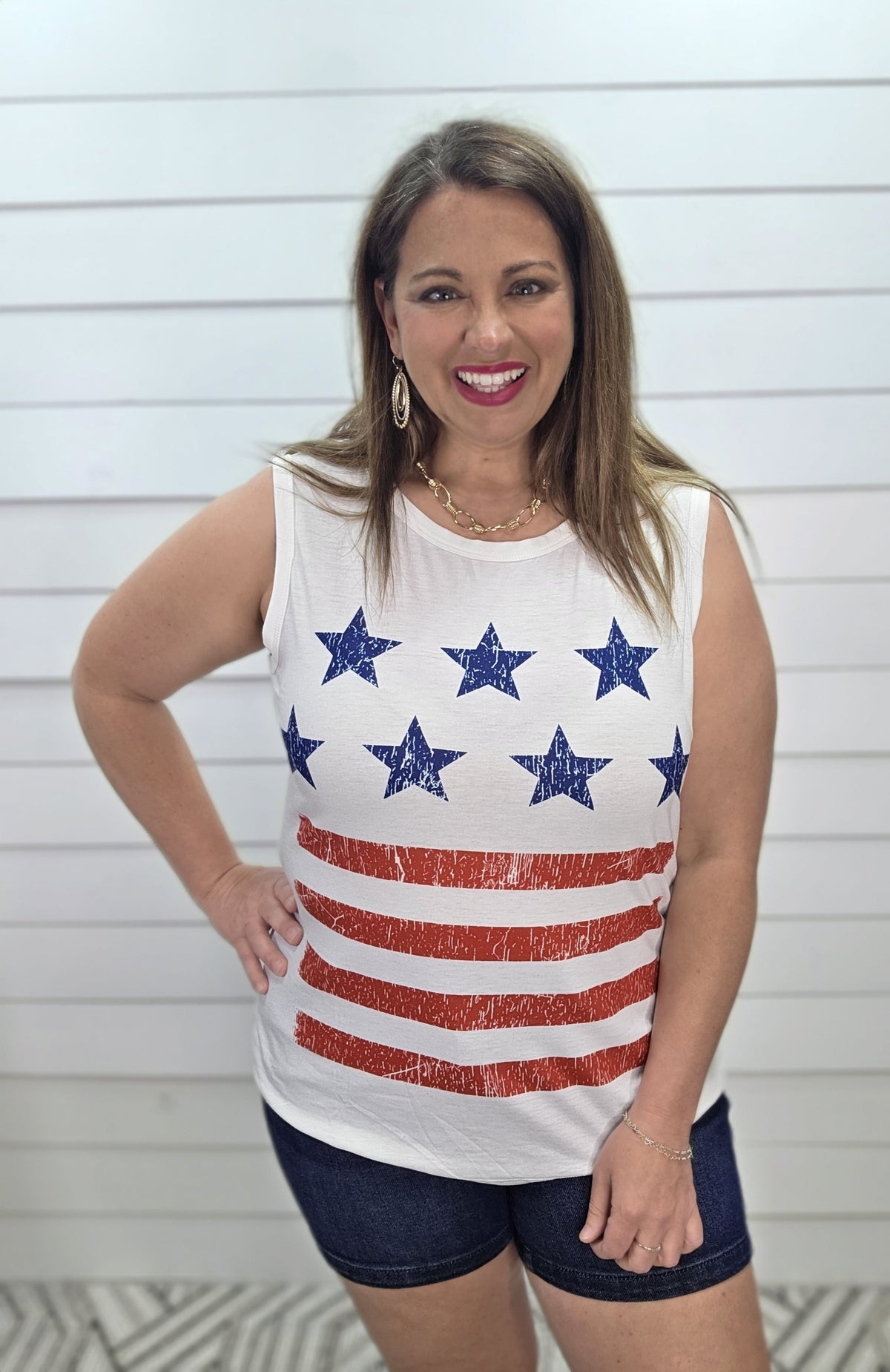 WHITE STARS AND STRIPED TANK