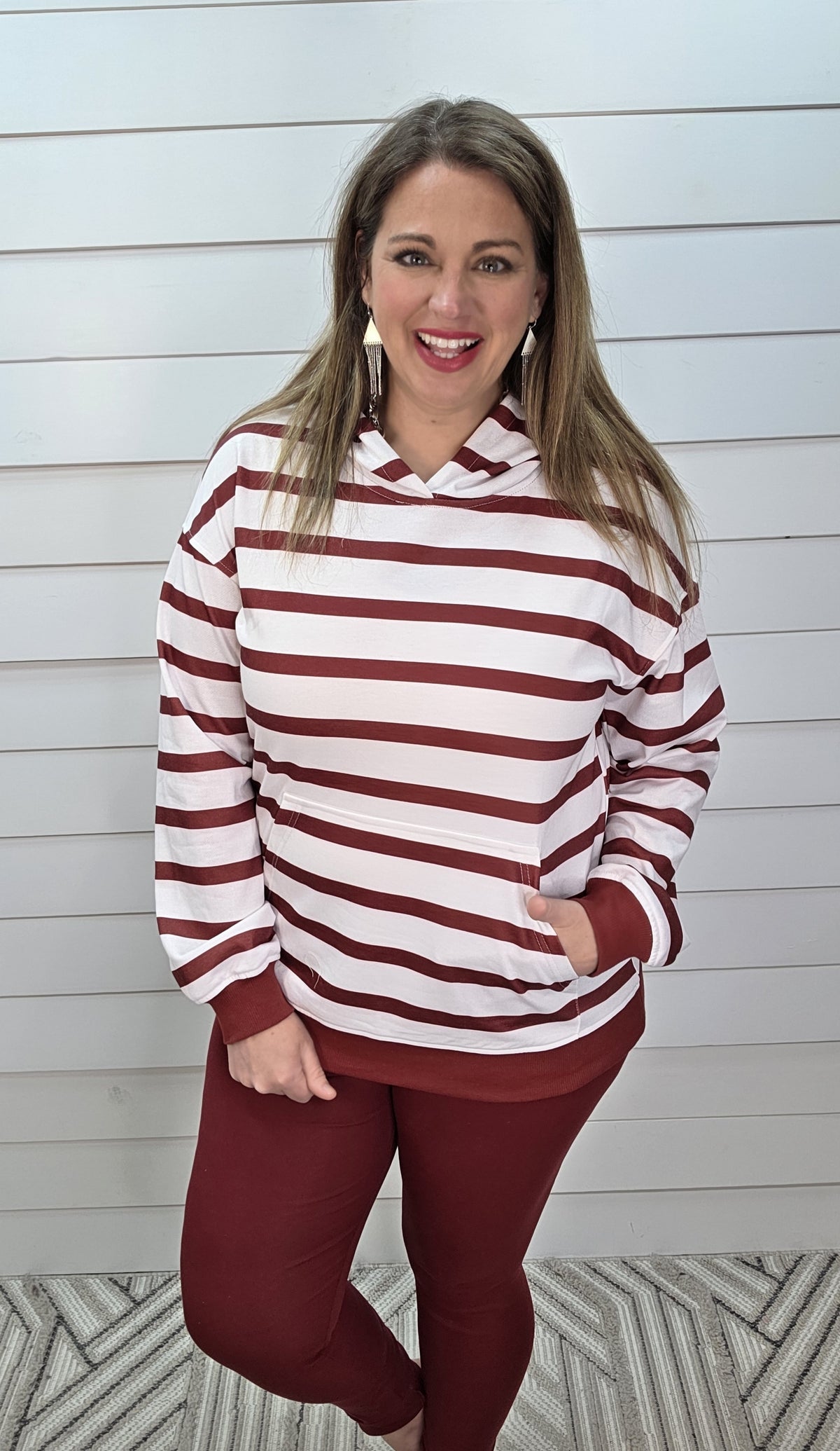 BURGUNDY STRIPED HOODIE /LEGGINGS SET