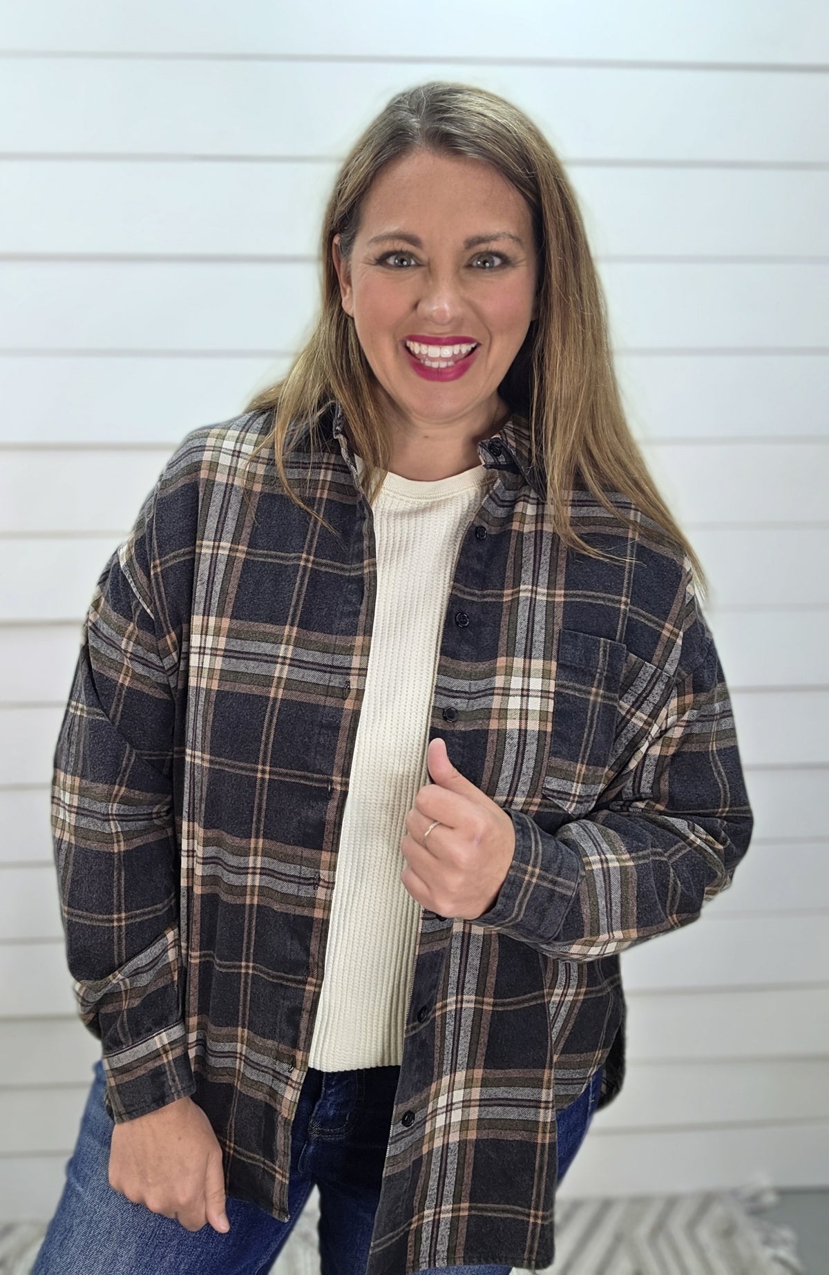 BLACK MULTI PLAID BUTTON DOWN