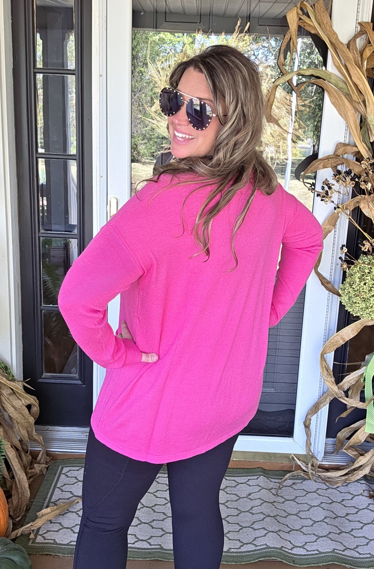 PINK TWO POCKET TUNIC SWEATERS
