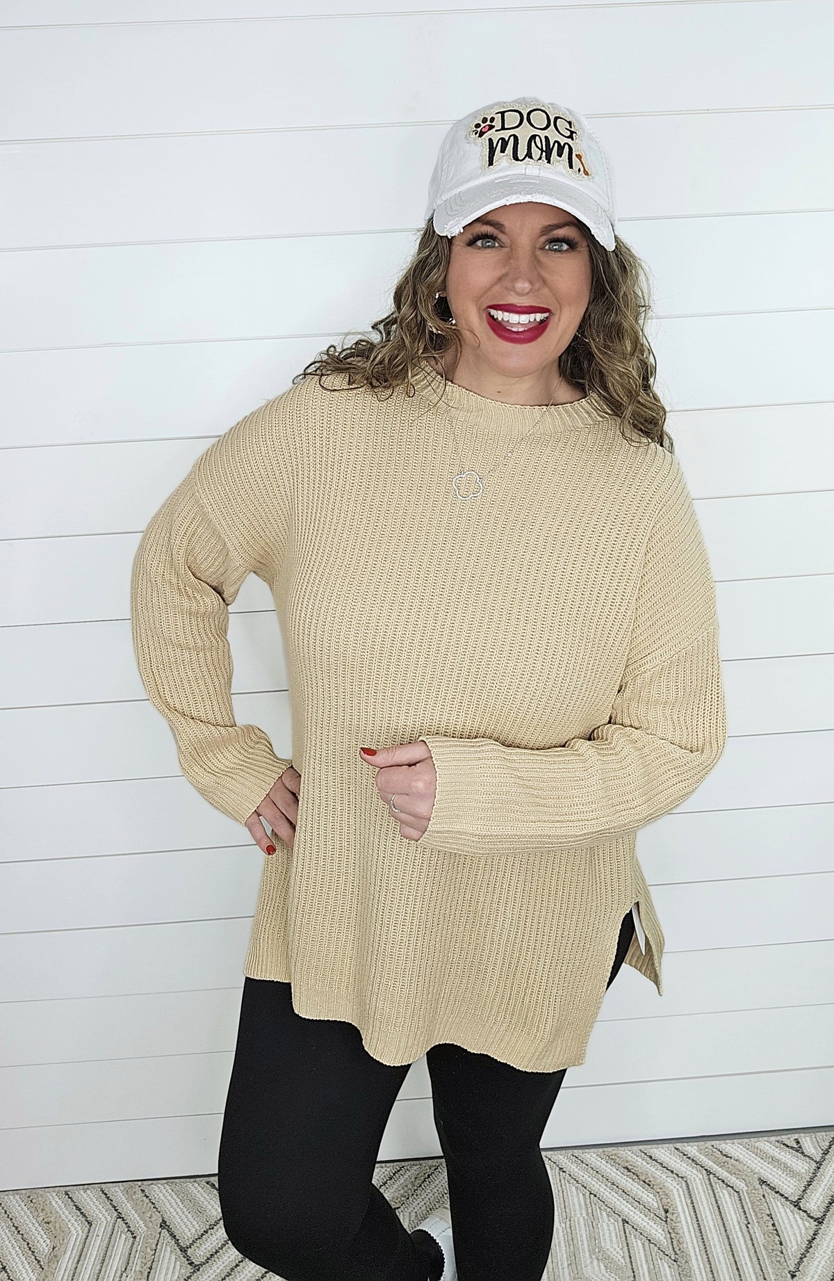 MOCHA CABLE KNIT LOOSE DROP SHOULDER SWEATER