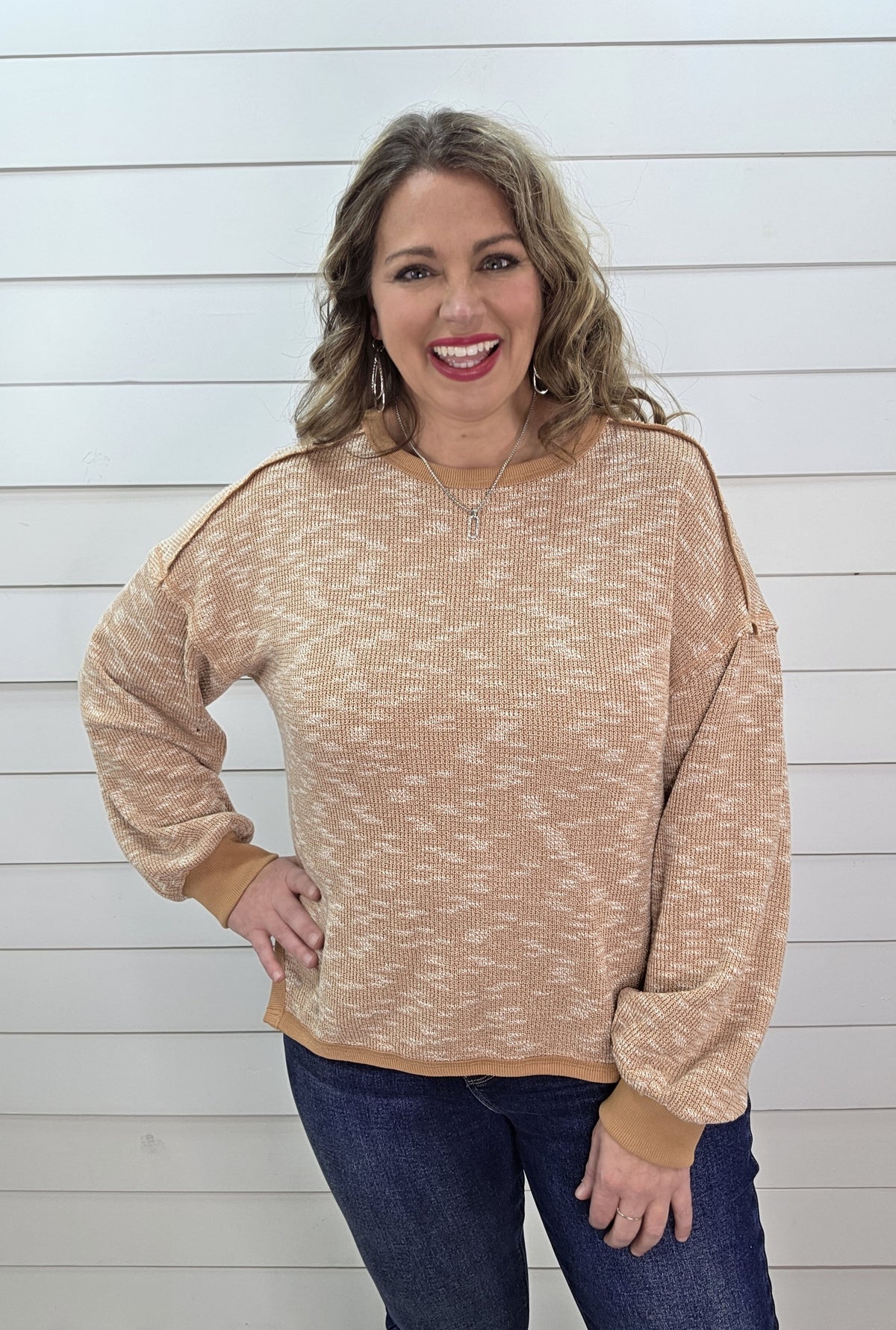 HEATHERED MOCHA KNIT TOP