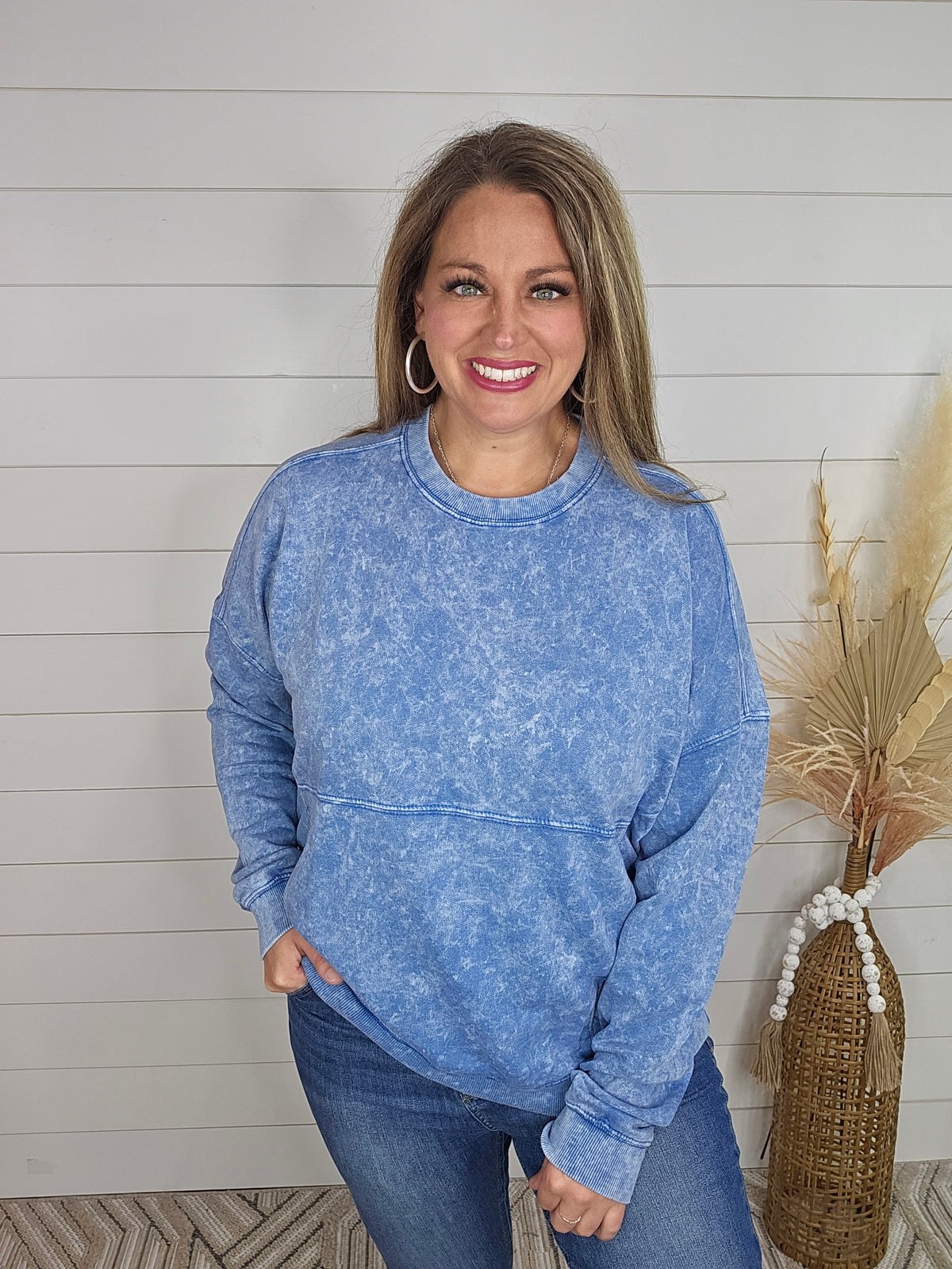 BLUE MINERAL WASH FRENCH TERRY PULLOVER