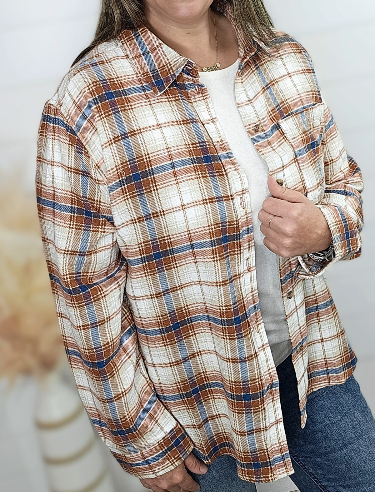 TERRA/BLUE PLAID BUTTON DOWN PLAID TOP