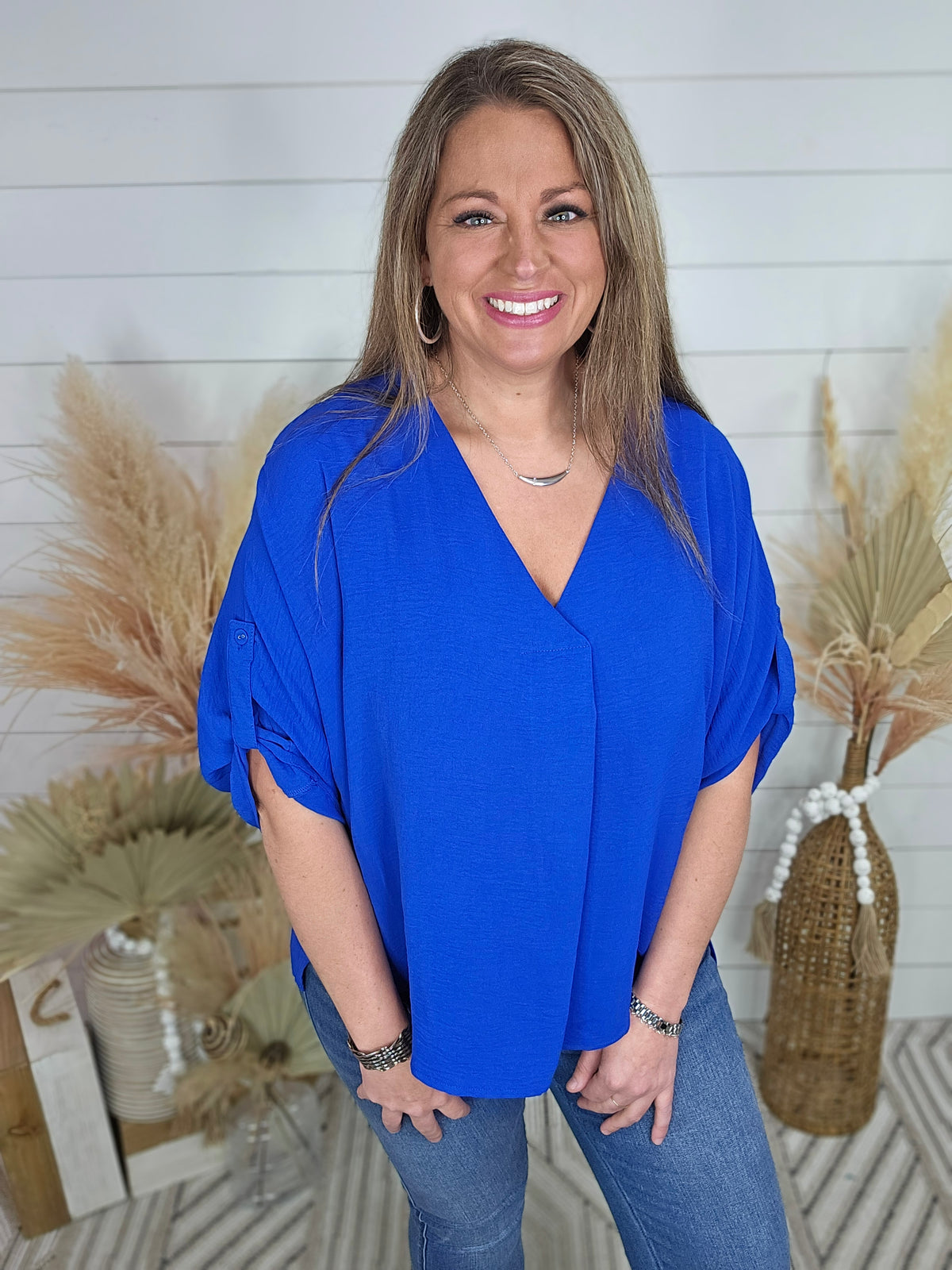 SAPPHIRE SOLID V-NECK BOXY CUT OVER SIZED TOP