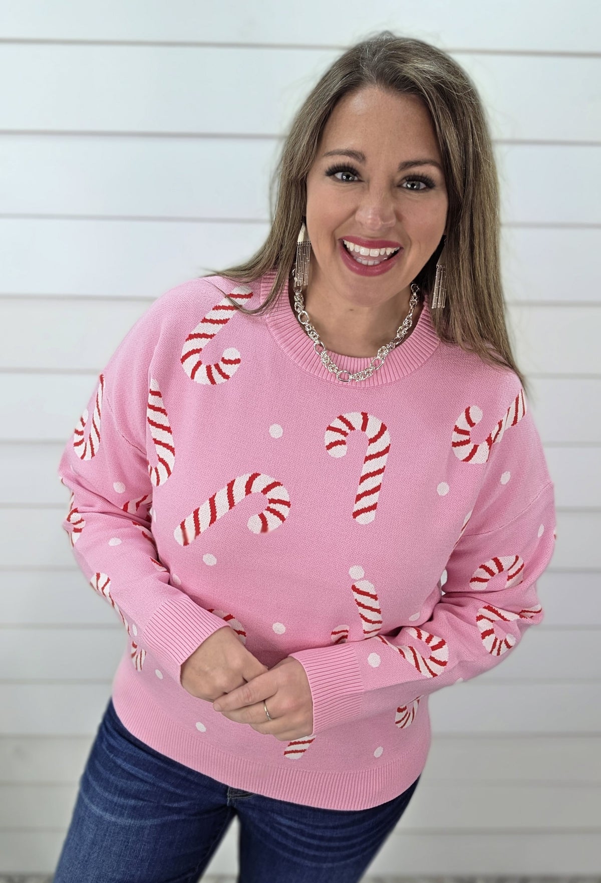 PINK CANDY CANE SWEATER