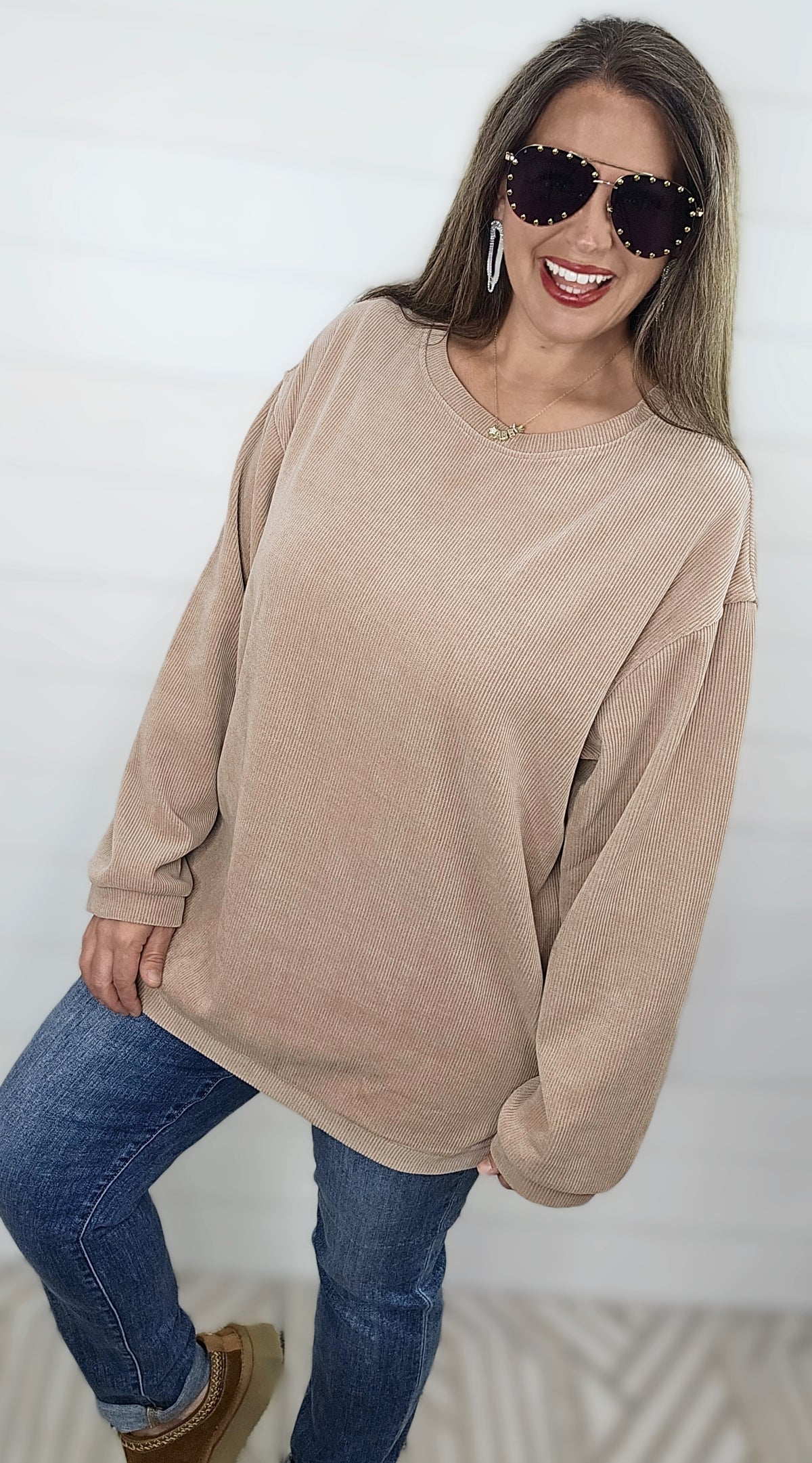 NATURAL SARAH CORDED CREW NECK