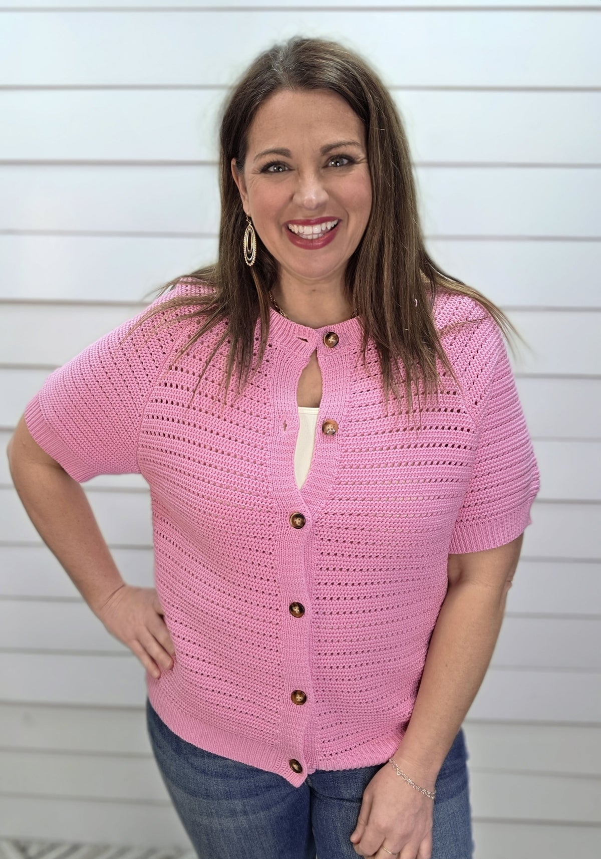 PINK BUTTON DOWN SWEATER CARDIGAN