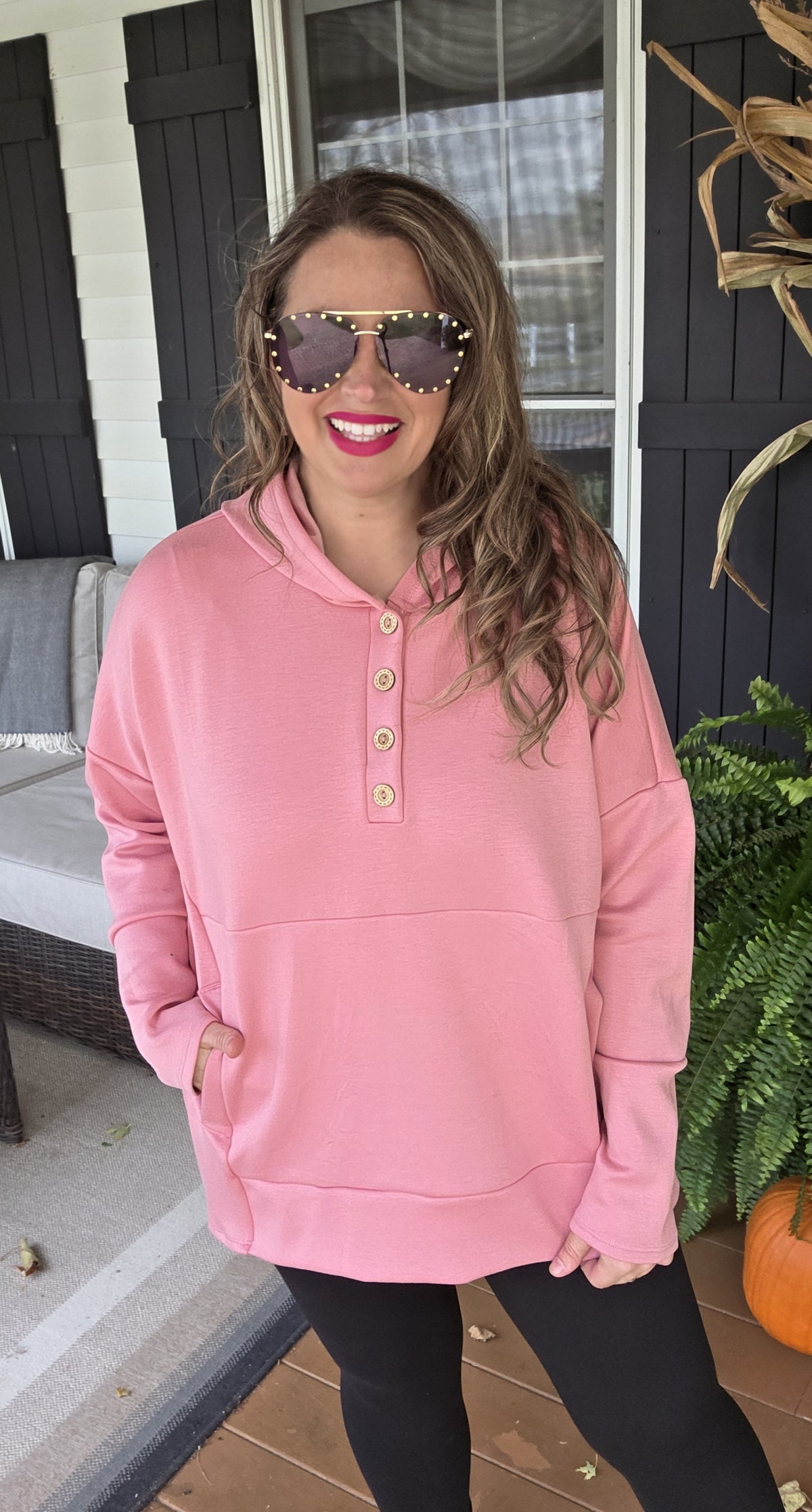 PINK OVERSIZED SCUBA HOODED HENLEY TOP
