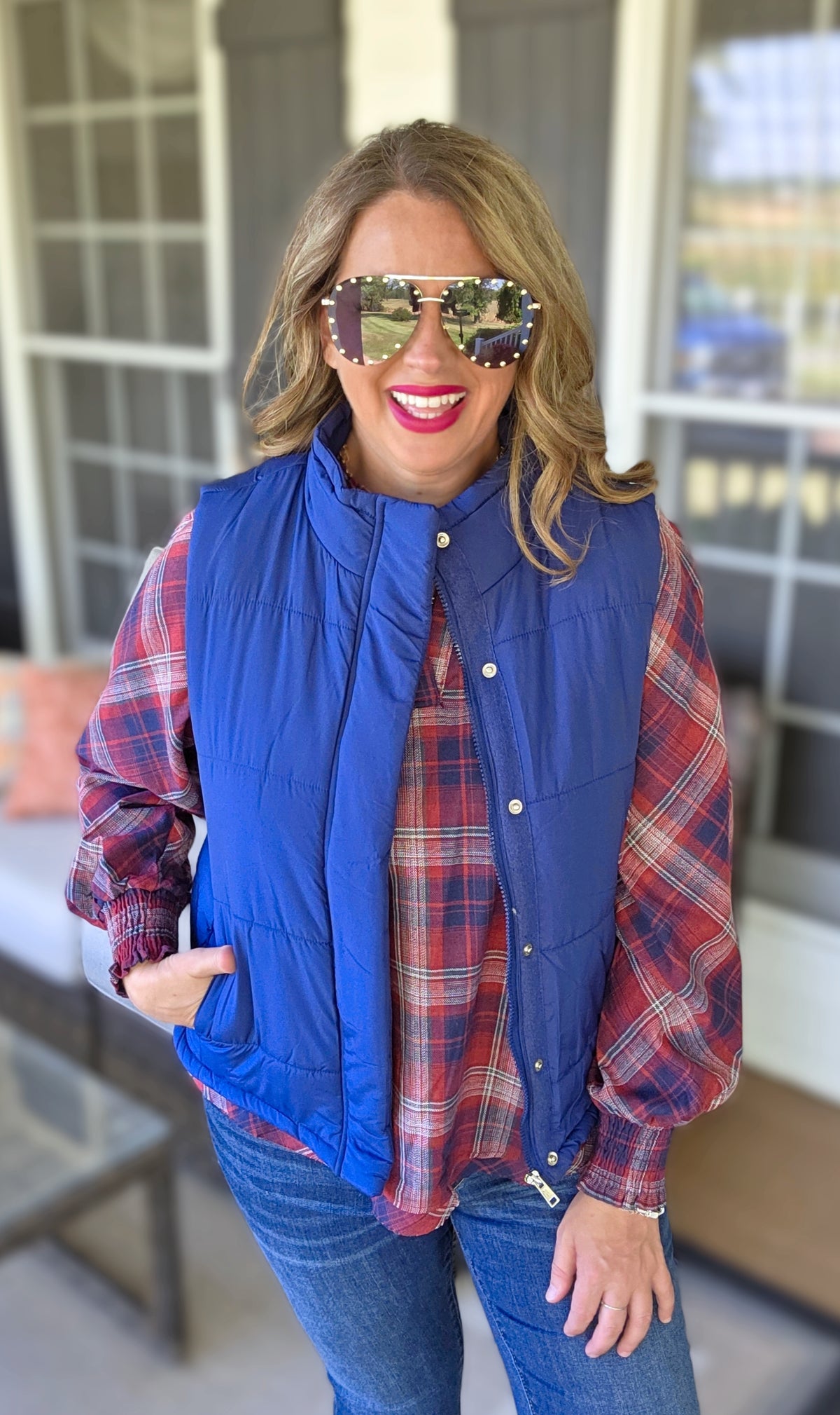 NAVY SNAP/ZIPPER PUFFER VEST