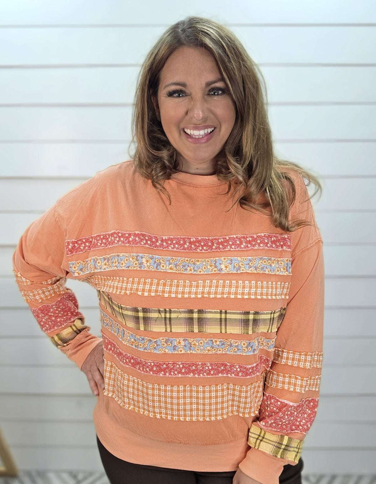 CARROT MINERAL WASH PATCH WORK COTTON TOP