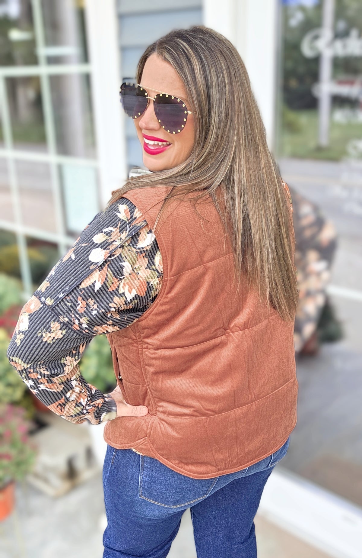 TERRACOTTA MINI CORD PUFFER SNAP BUTTON VEST