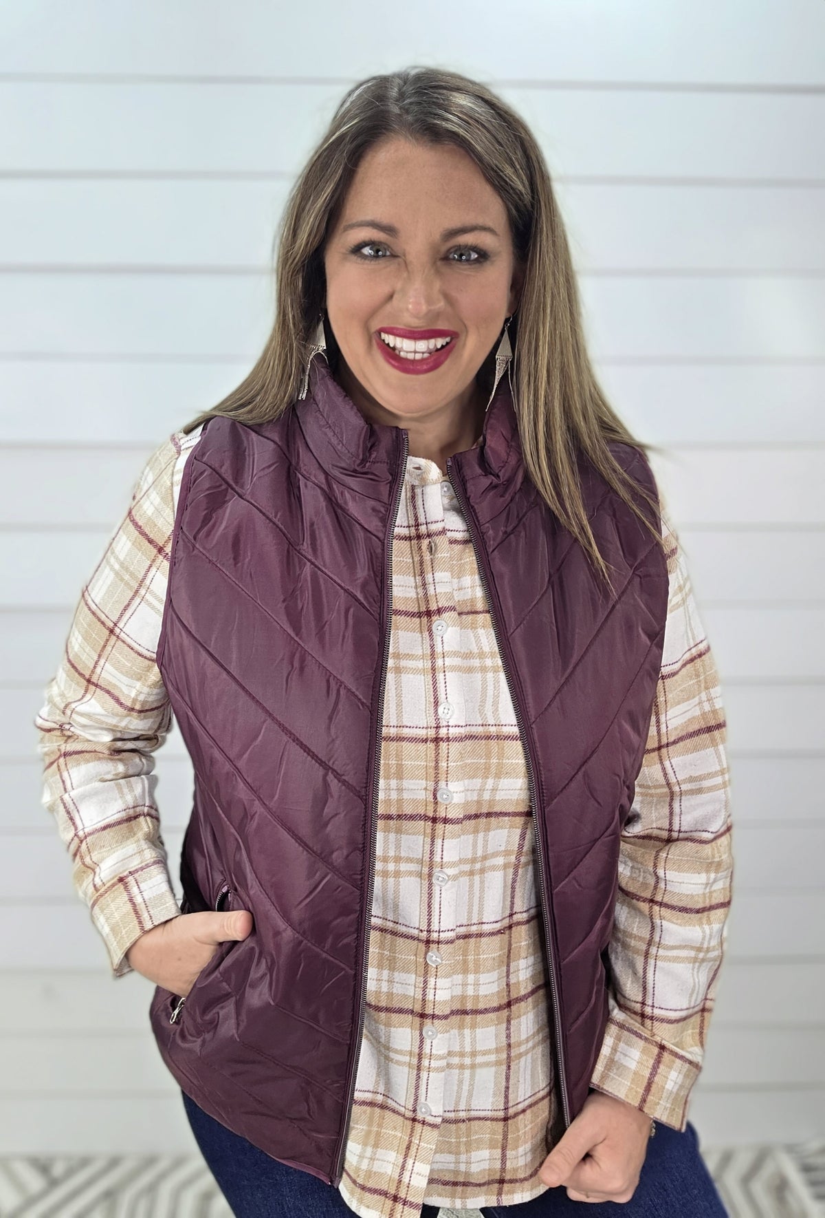 KARENT HART FIG ZIPPER QUILTED VEST