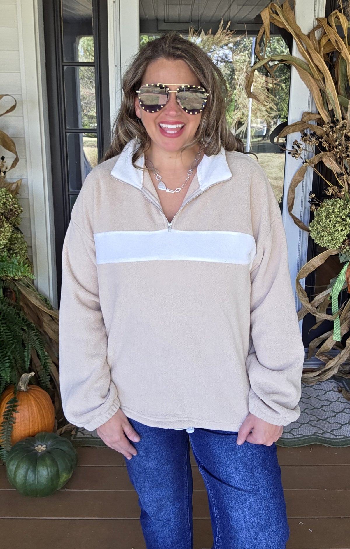 MOCHA COLORBLOCK FLEECE QUARTER ZIP